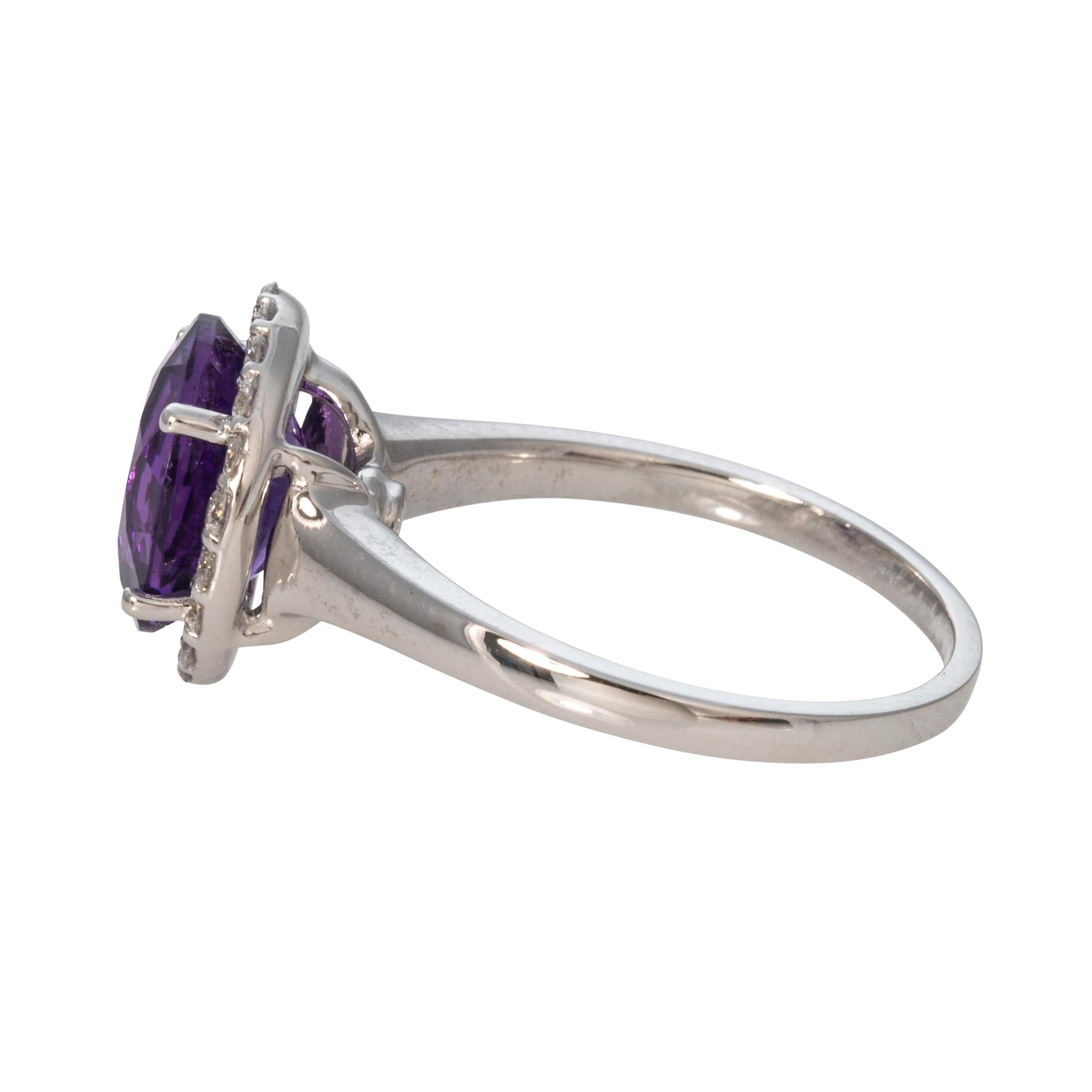 Round Amethyst & Diamond Halo 14K White Gold Ring