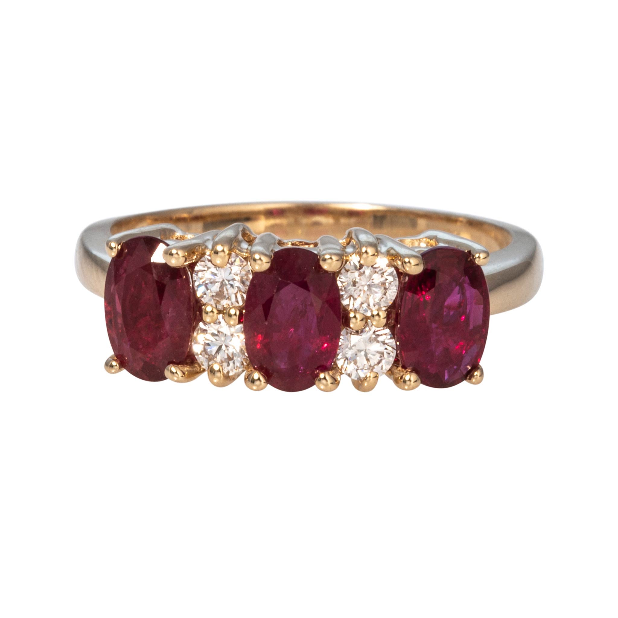 Three-Stone Oval Ruby & Diamond 14K Yellow Gold Ring