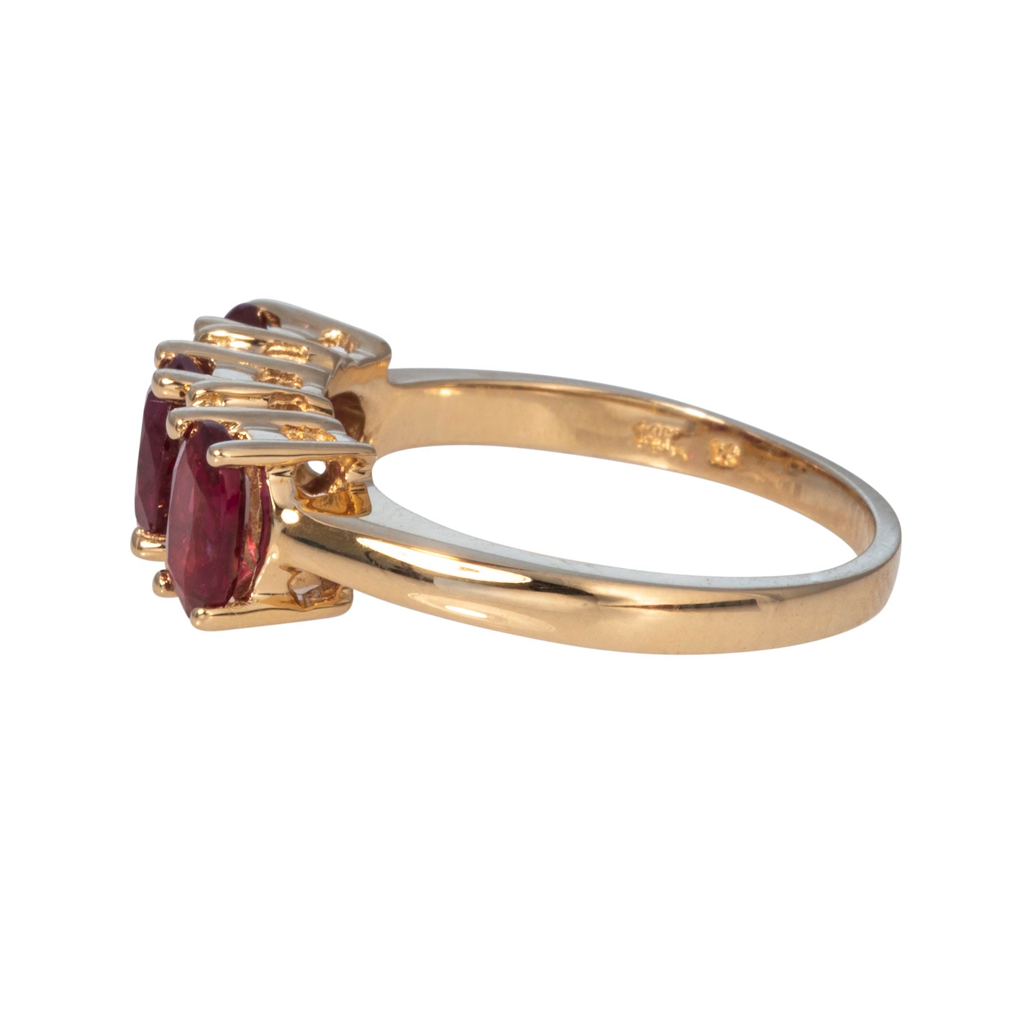 Three-Stone Oval Ruby & Diamond 14K Yellow Gold Ring