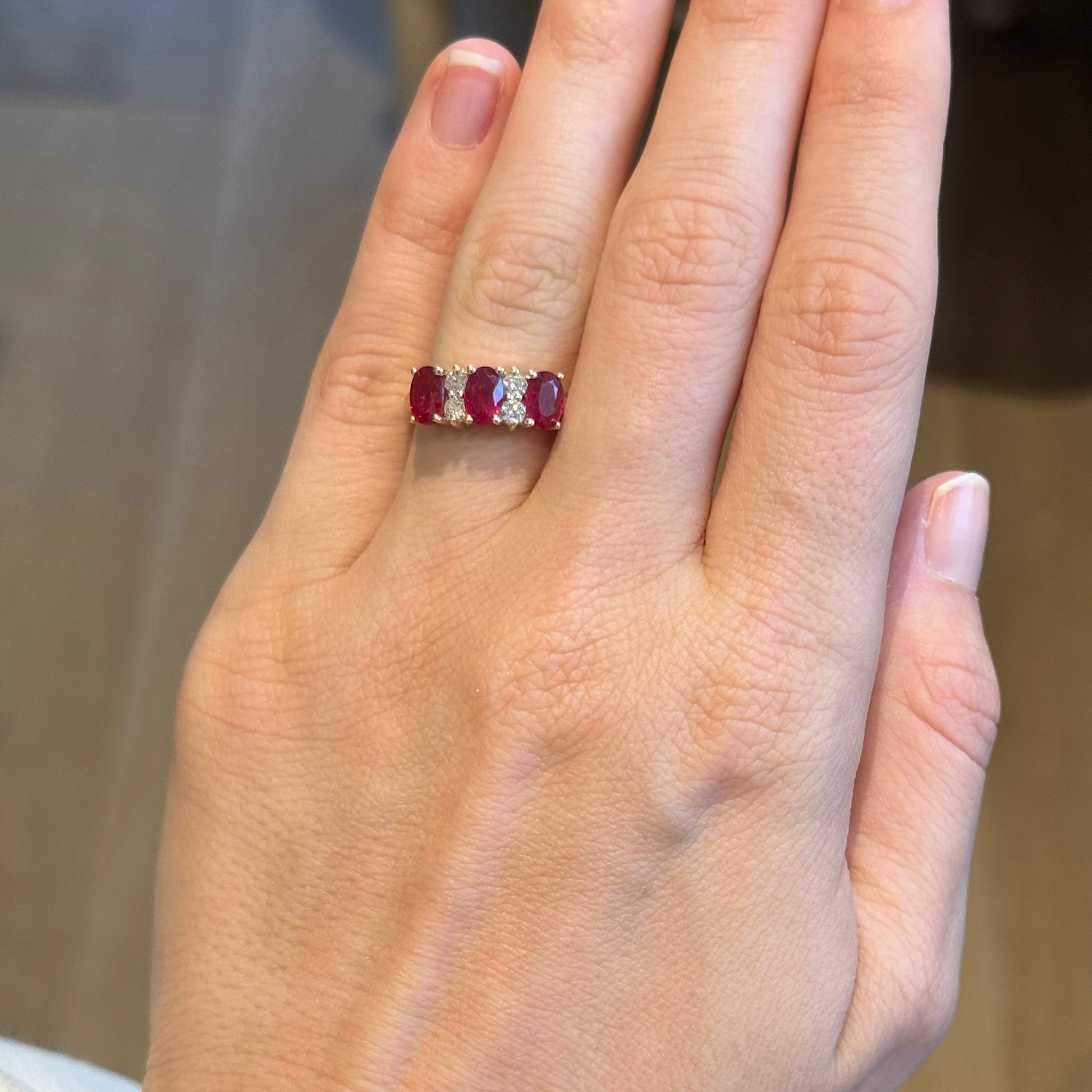 Three-Stone Oval Ruby & Diamond 14K Yellow Gold Ring