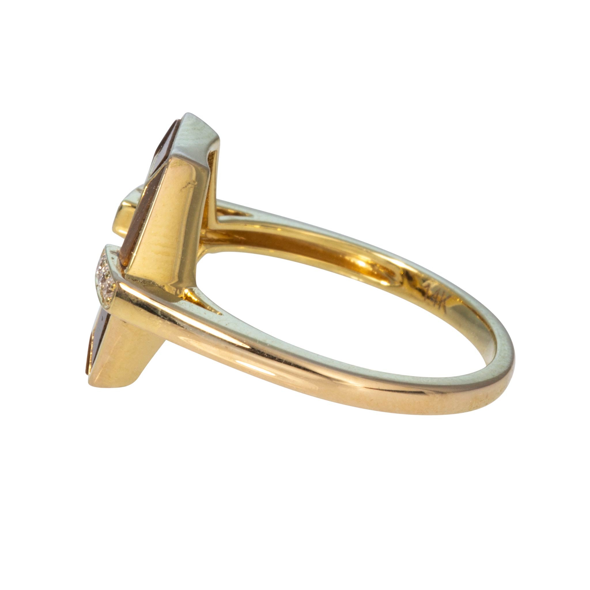 Tiger's Eye & Diamond 14K Yellow Gold Hexagon Ring
