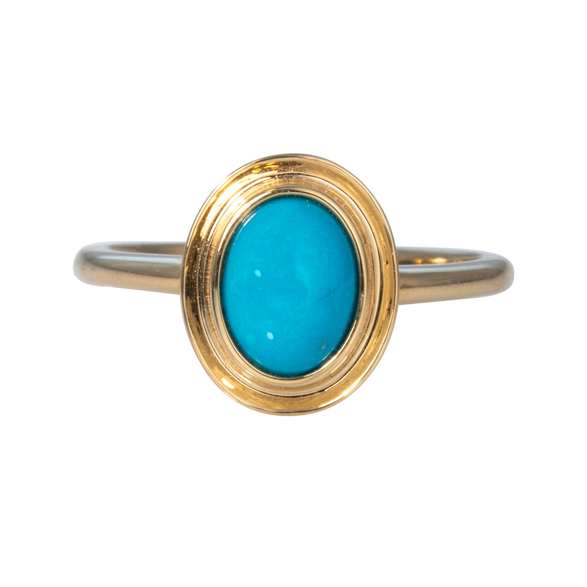 Turquoise 14K Yellow Gold Double Bezel Ring