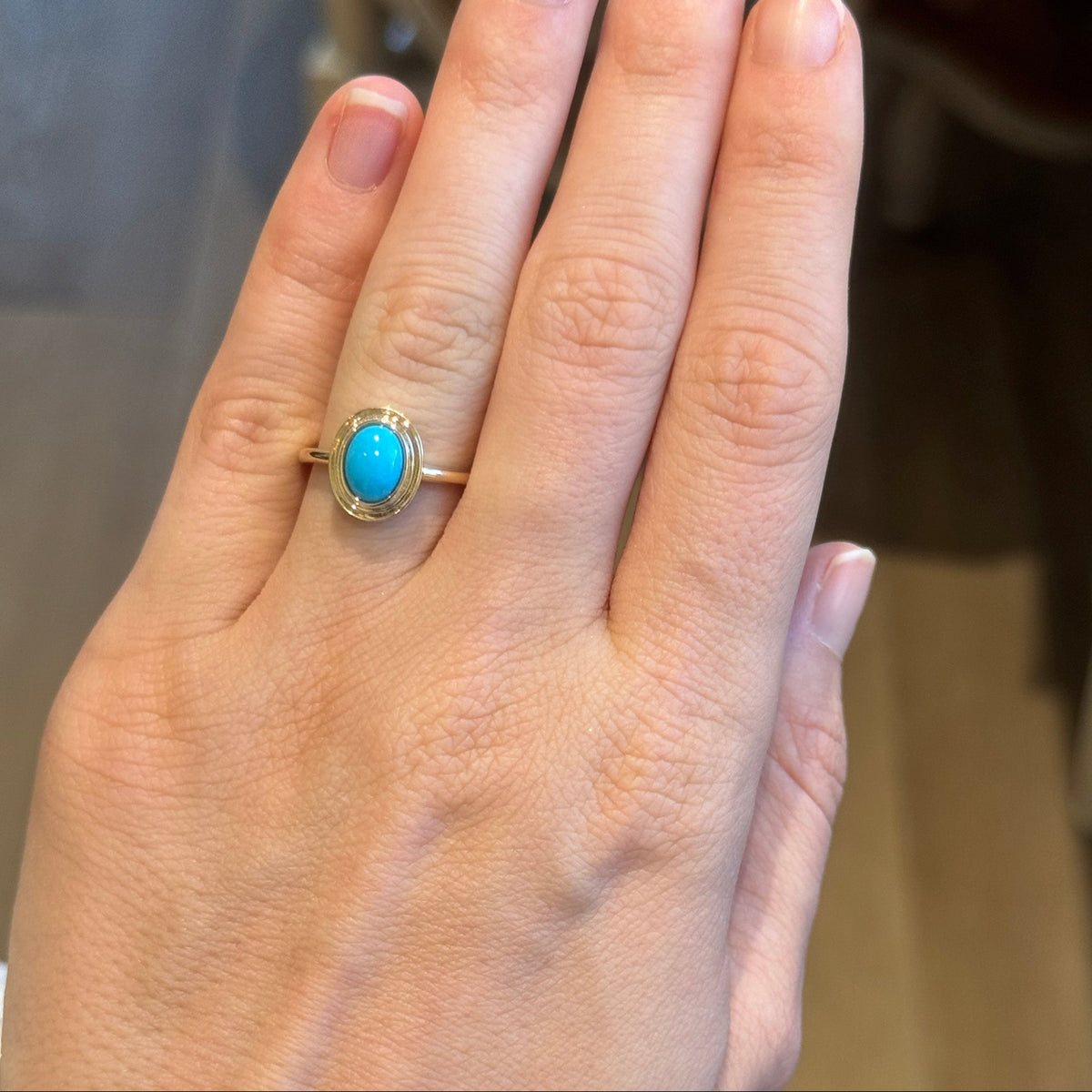 Turquoise 14K Yellow Gold Double Bezel Ring