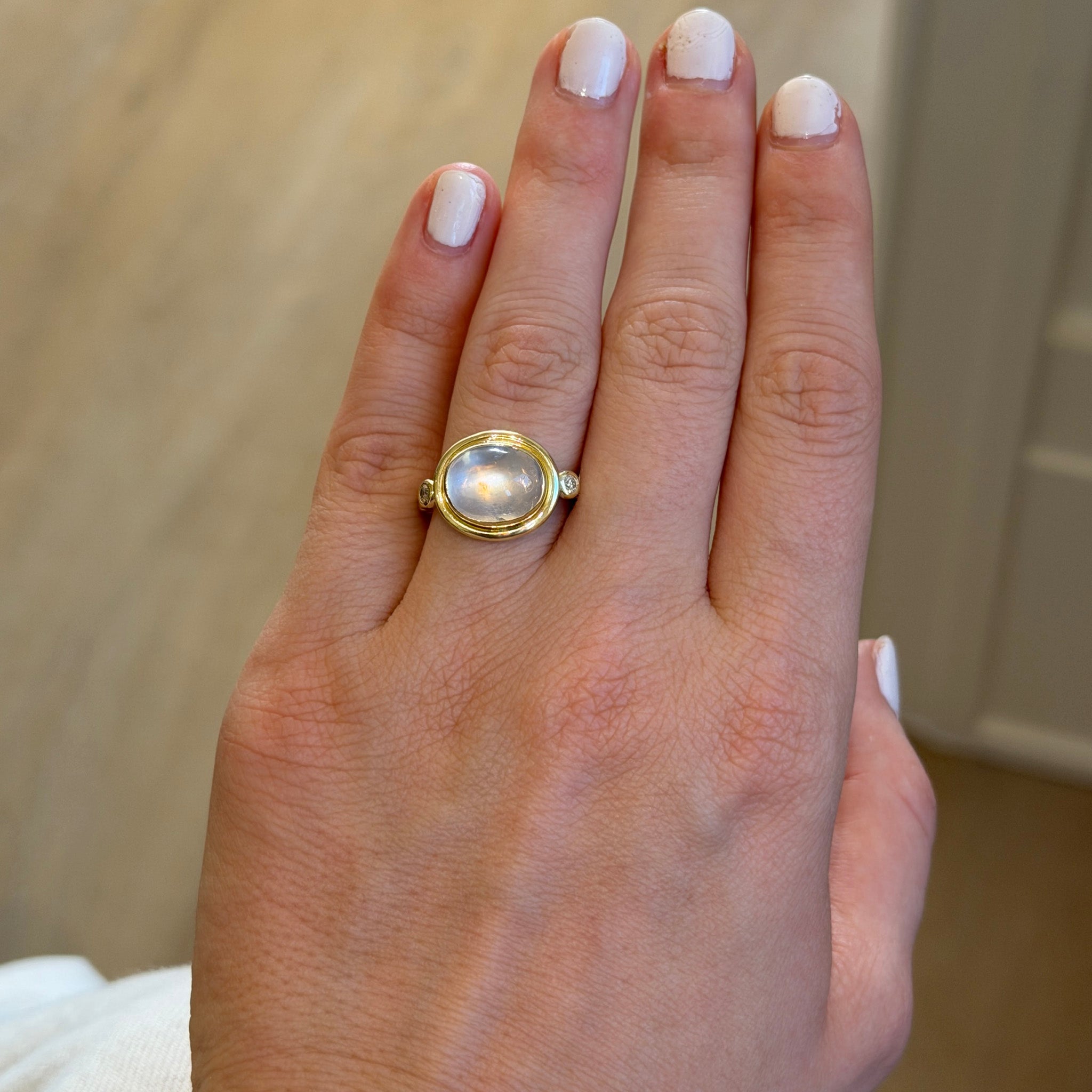 Mazza Moonstone & Diamond 14K Yellow Gold Ring
