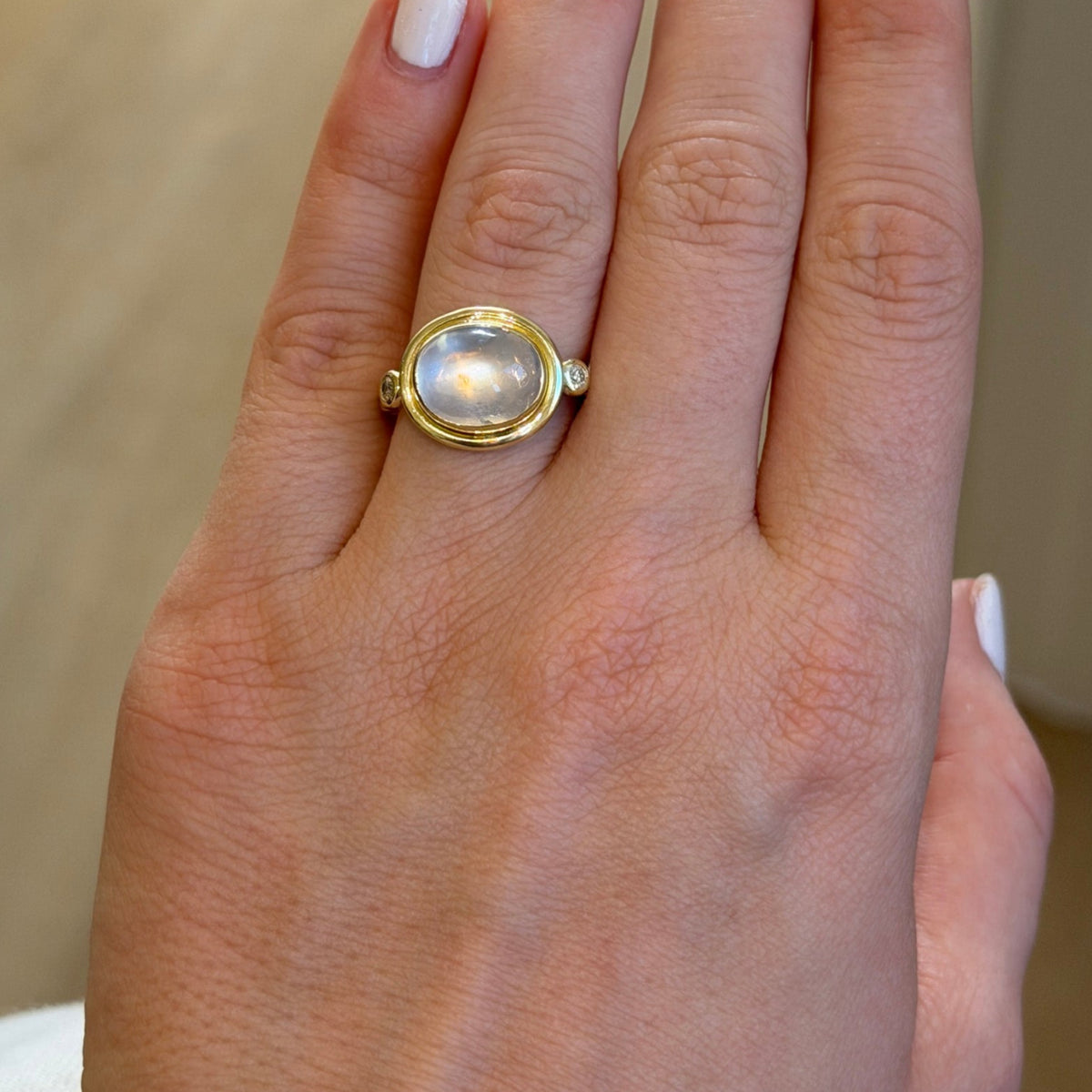 Mazza Moonstone & Diamond 14K Yellow Gold Ring