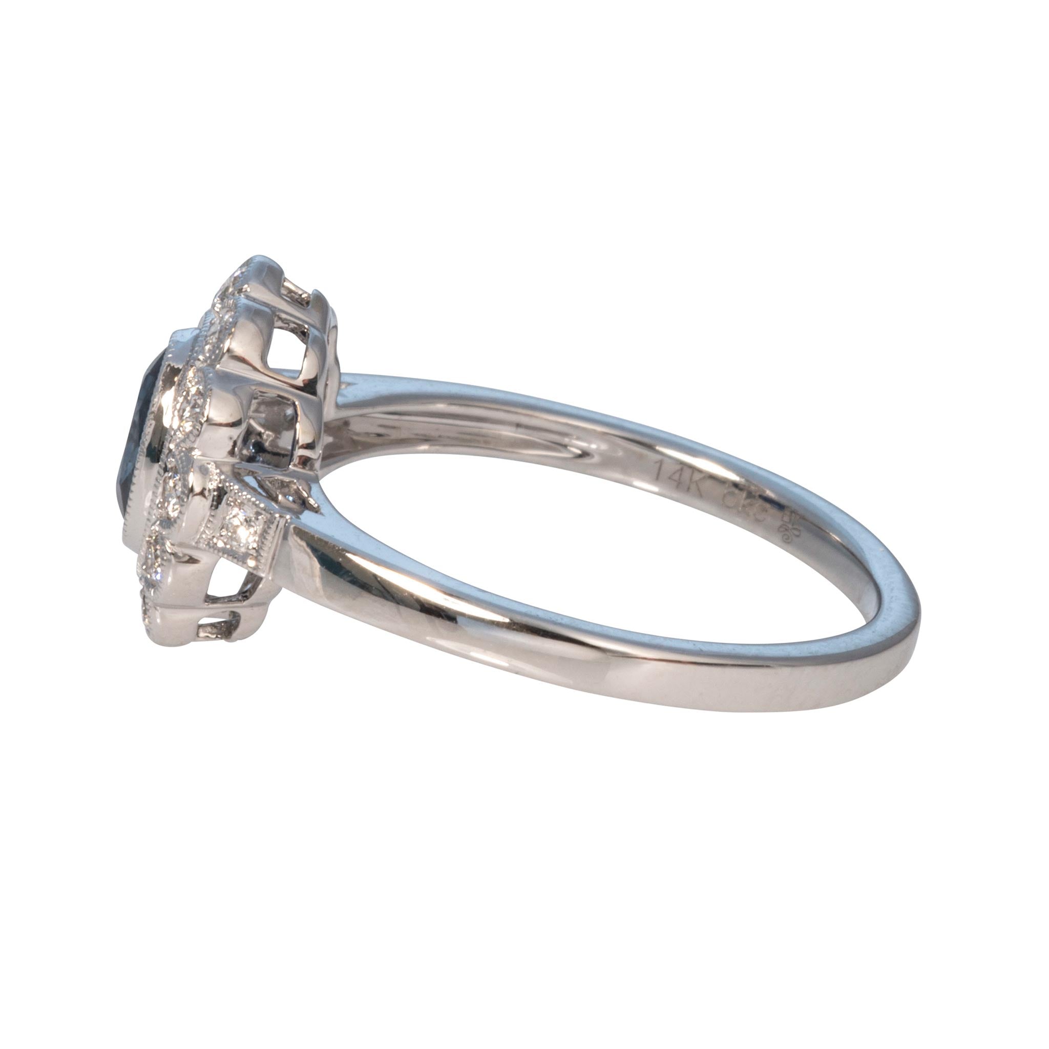 Oval Sapphire & Diamond Scalloped Halo 14K White Gold Ring