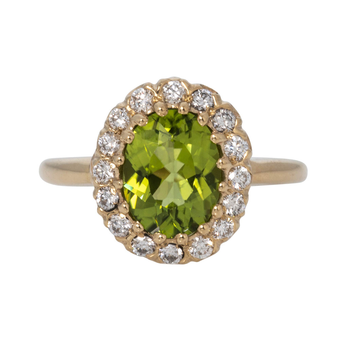 Oval Peridot & Diamond Cluster 14K Yellow Gold Ring