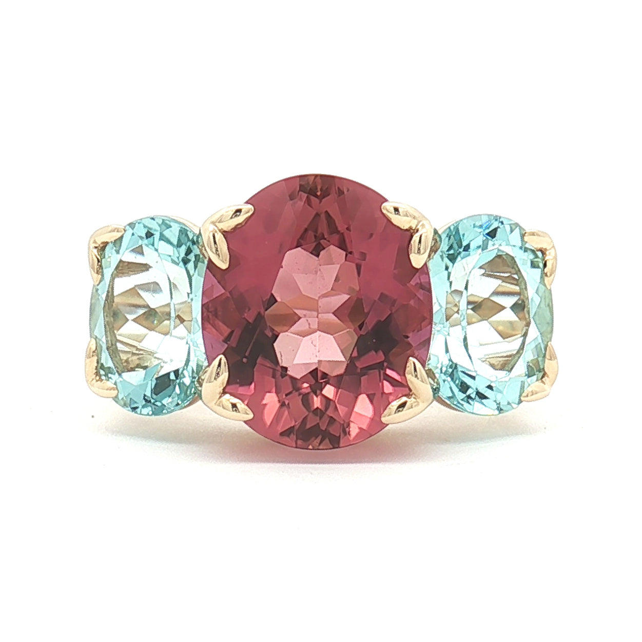 Pink Tourmaline & Aquamarine 14K Gold River Ring