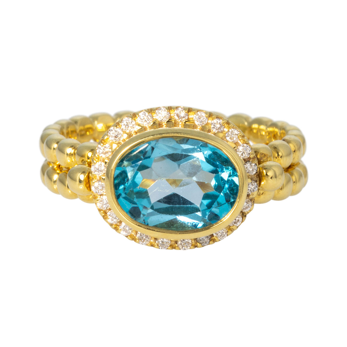 Mazza Blue Topaz & Diamond Halo 14K Gold Beaded Ring