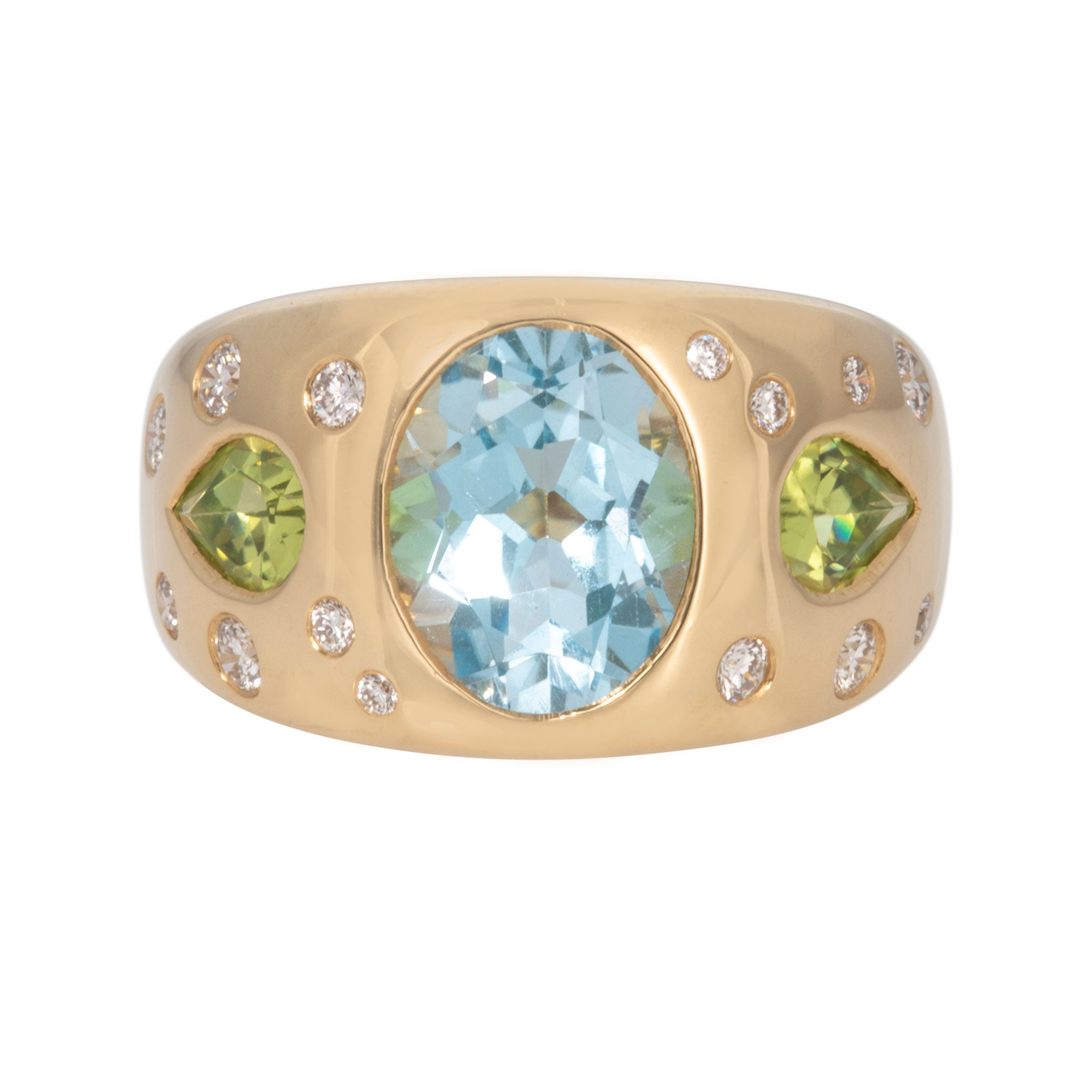 Blue Topaz, Peridot & Diamond 18K Yellow Gold Ring