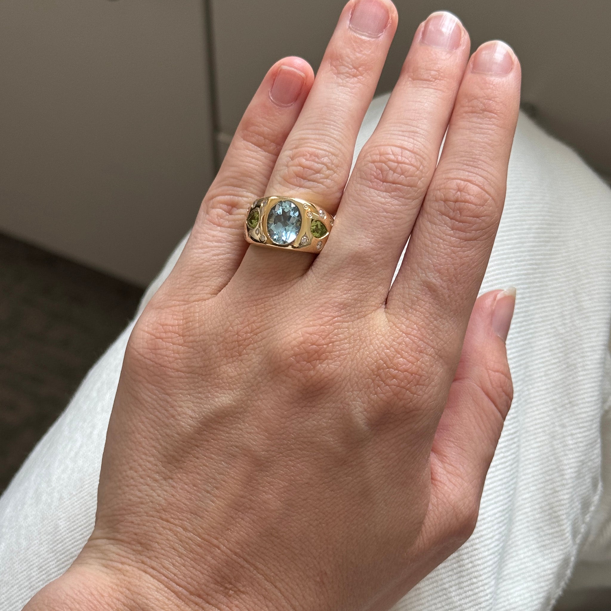 Blue Topaz, Peridot & Diamond 18K Yellow Gold Ring