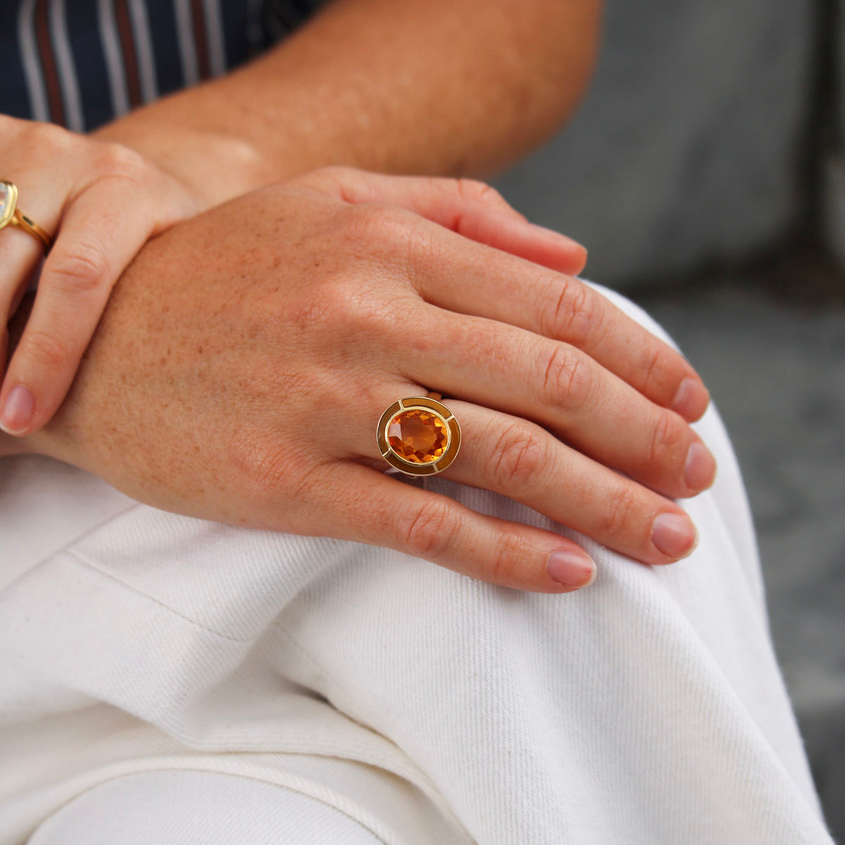 Goshwara Oval Citrine & Tiger's Eye Inlay 18K Gold Ring