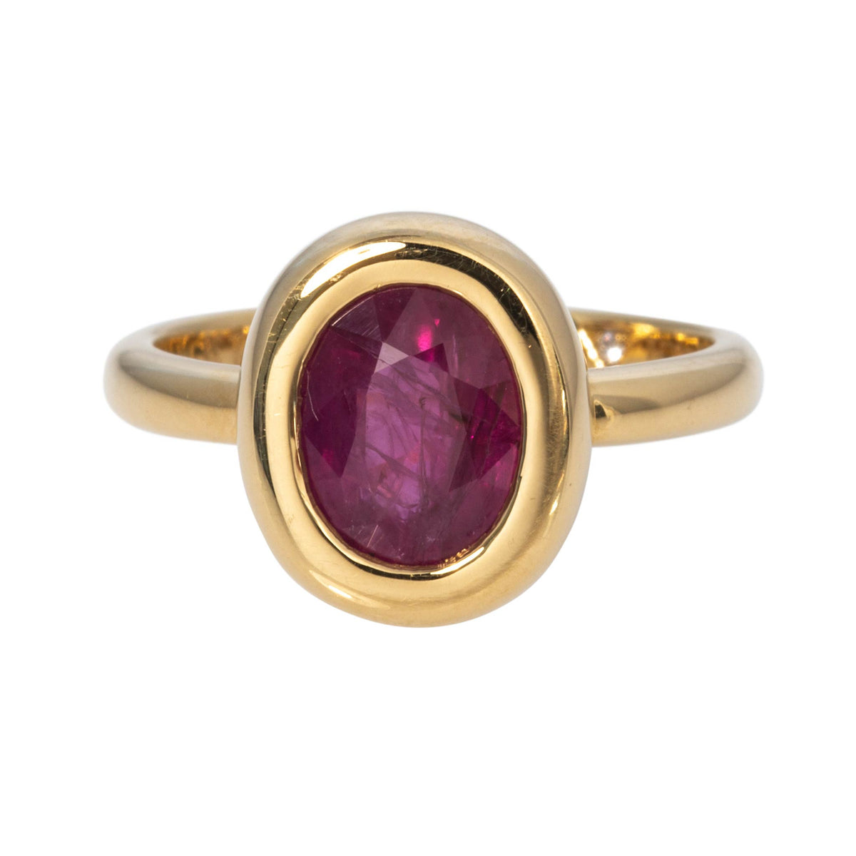 2.35ct Oval Ruby Bezel Set 18K Yellow Gold Ring