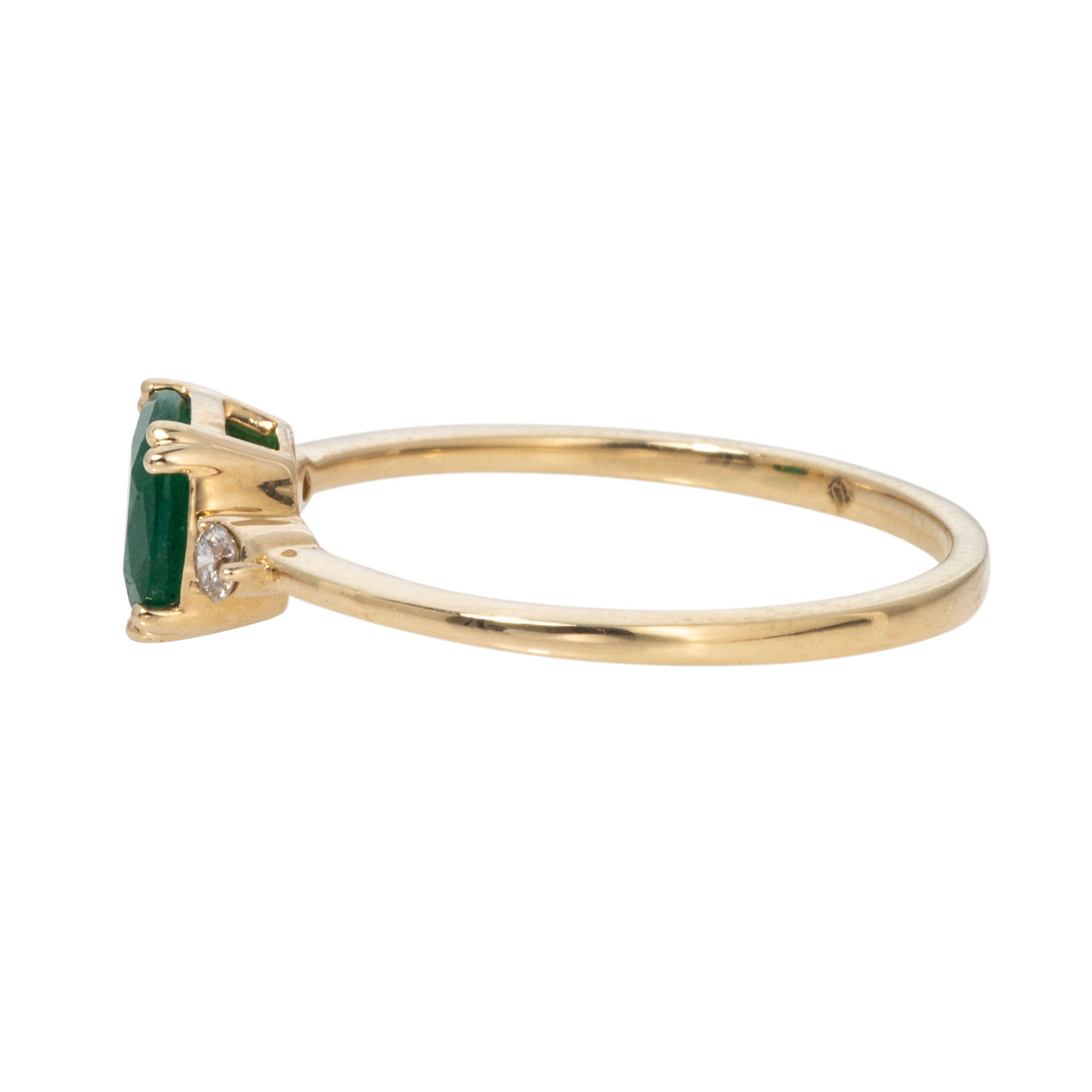 Cushion Emerald & Diamond Three-Stone 14K Yellow Gold Ring