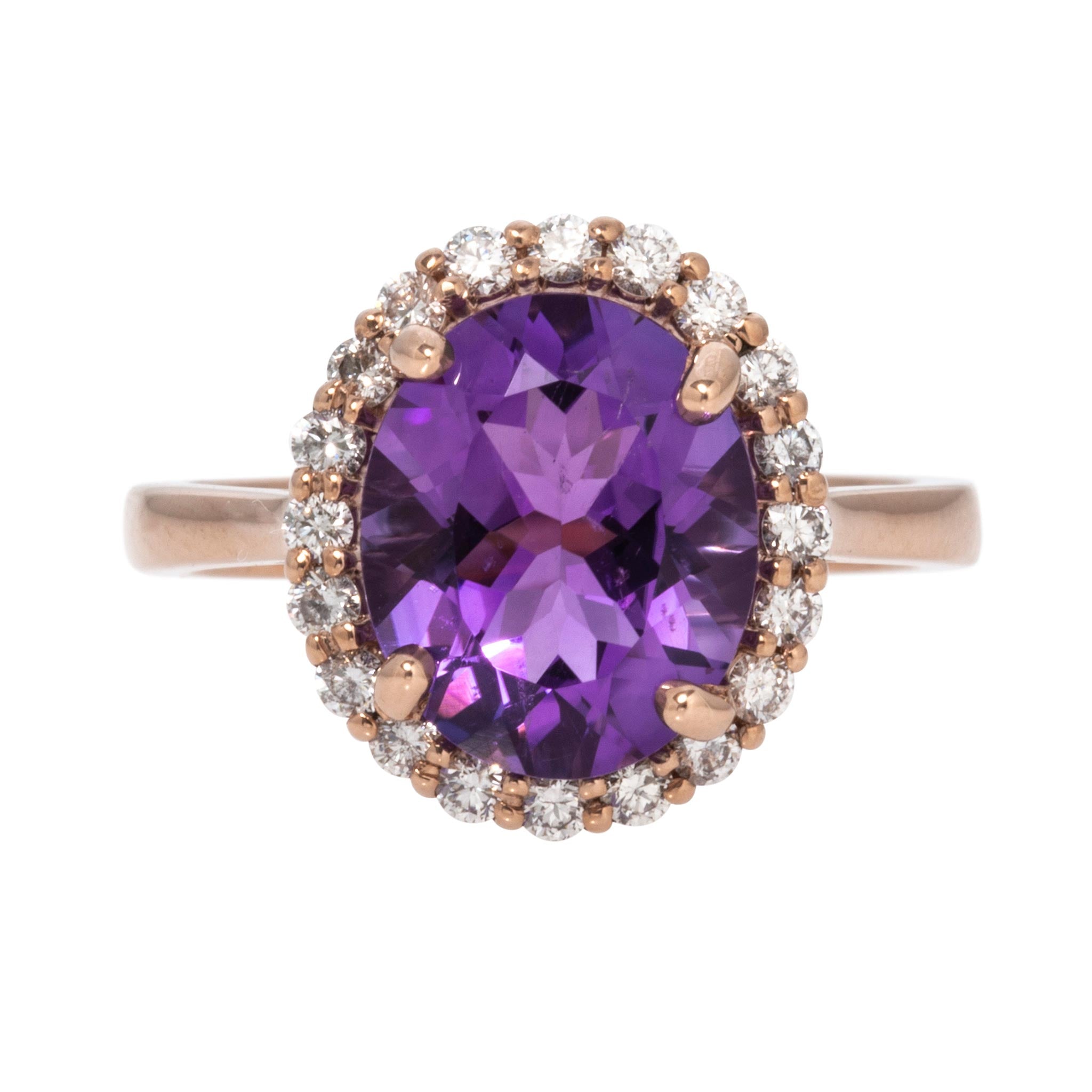 Oval Amethyst & Diamond Halo 14K Rose Gold Ring