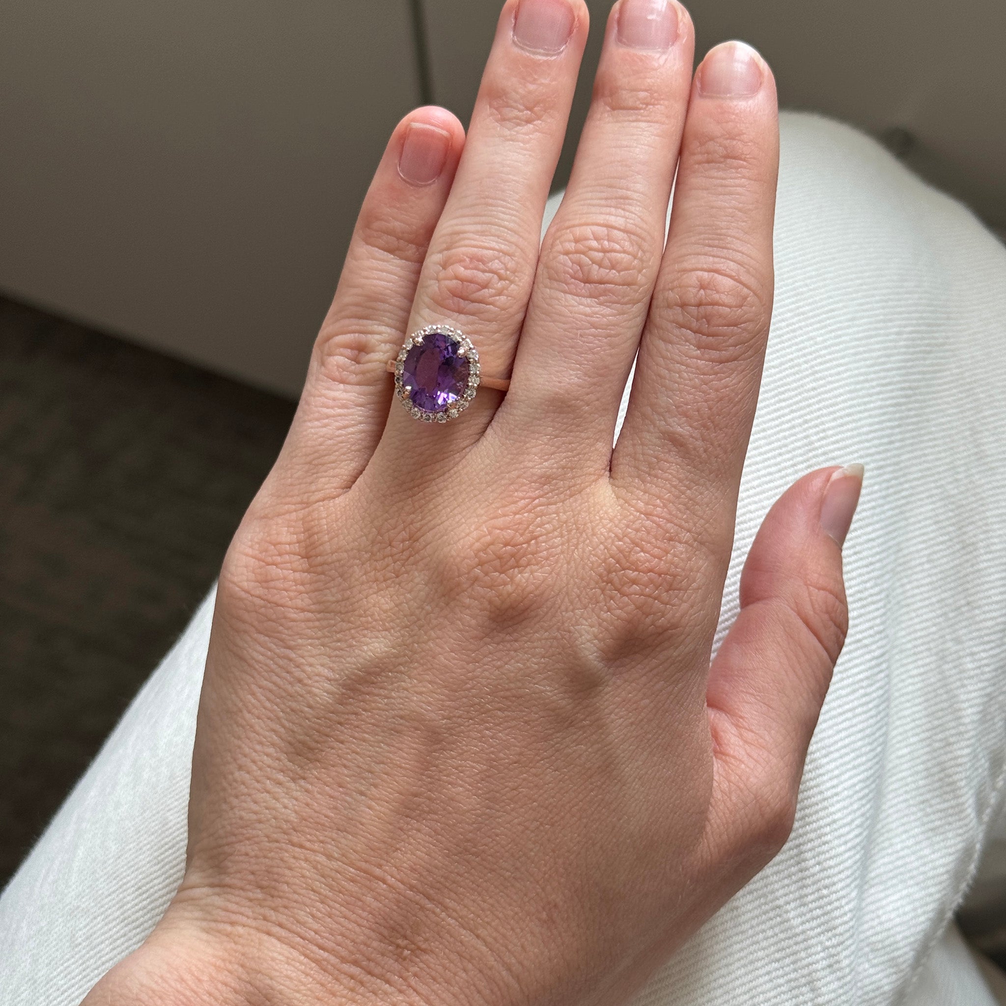 Oval Amethyst & Diamond Halo 14K Rose Gold Ring
