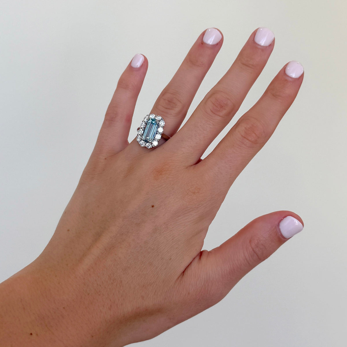 Emerald-Cut Aquamarine & Round Diamond 14K White Gold Ring