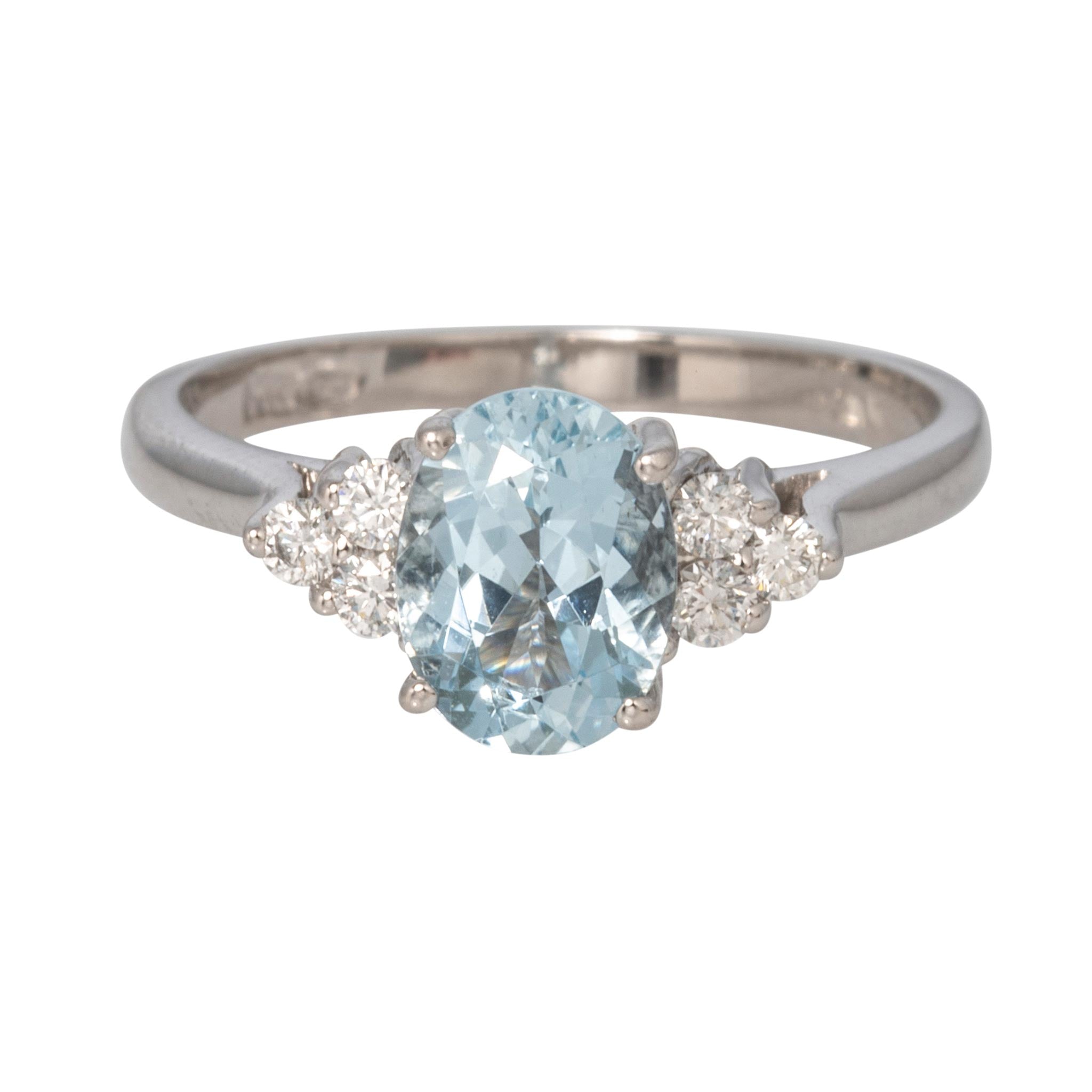 Oval Aquamarine & Diamond Trio 14K White Gold Ring