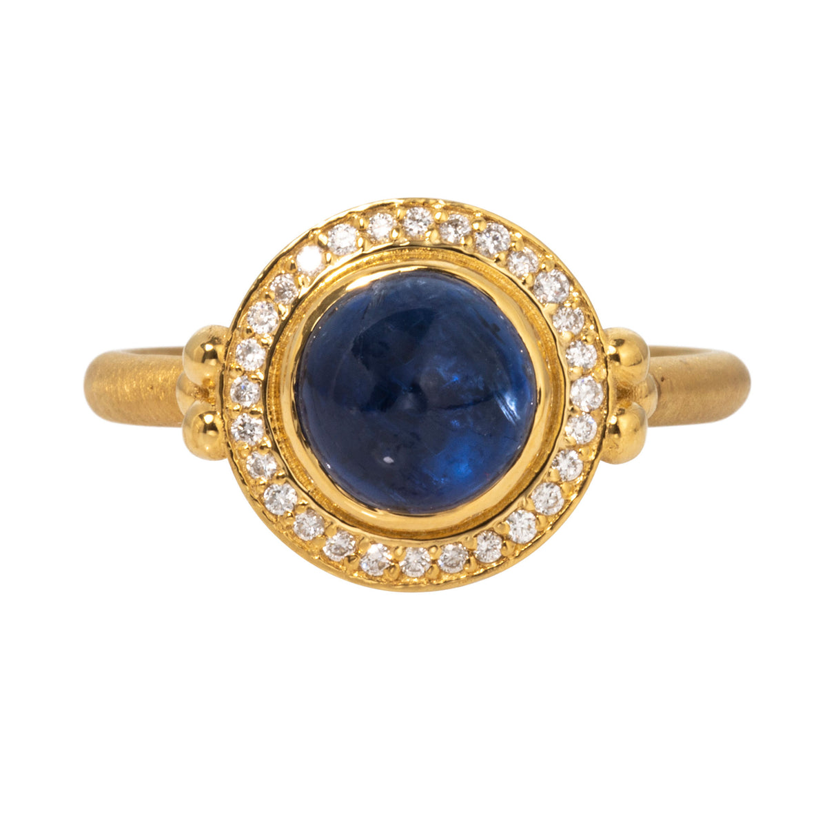 Kyanite Cabochon & Diamond Halo 14K Yellow Gold Ring