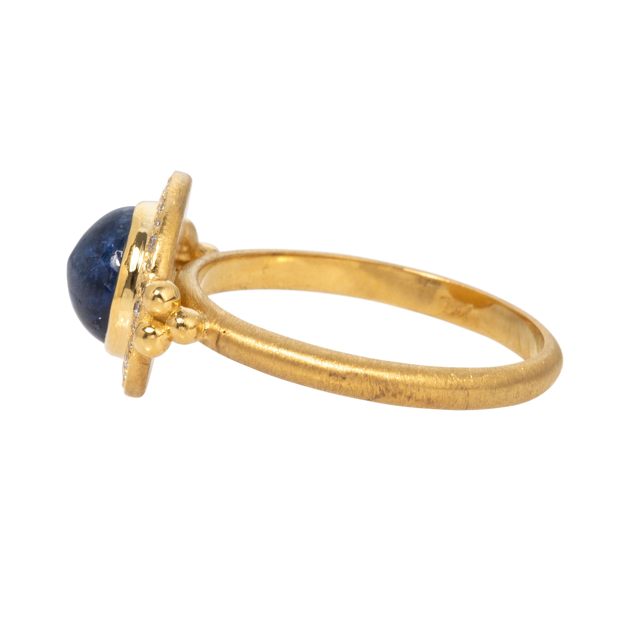 Kyanite Cabochon & Diamond Halo 14K Yellow Gold Ring