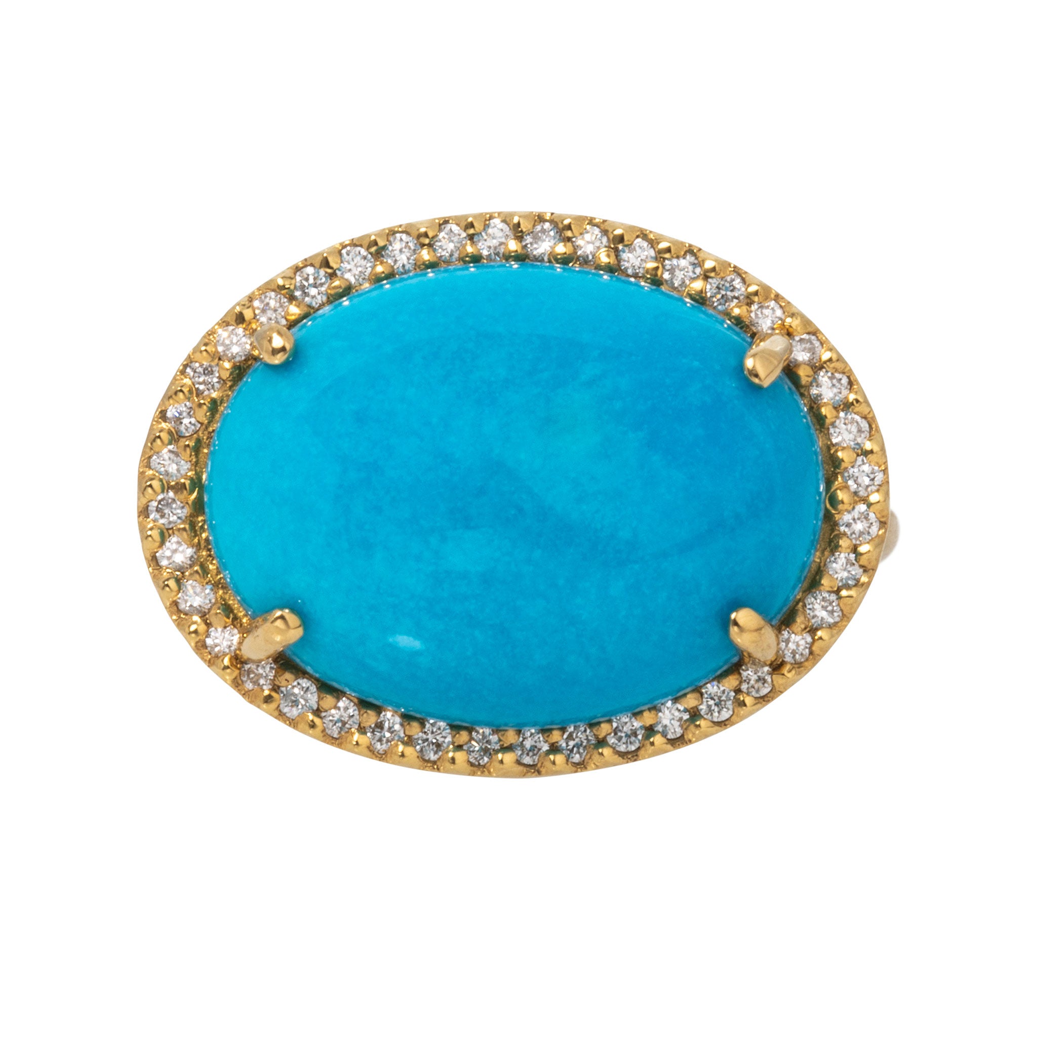 Turquoise Cabochon & Diamond Pavé 14K Yellow Gold Ring