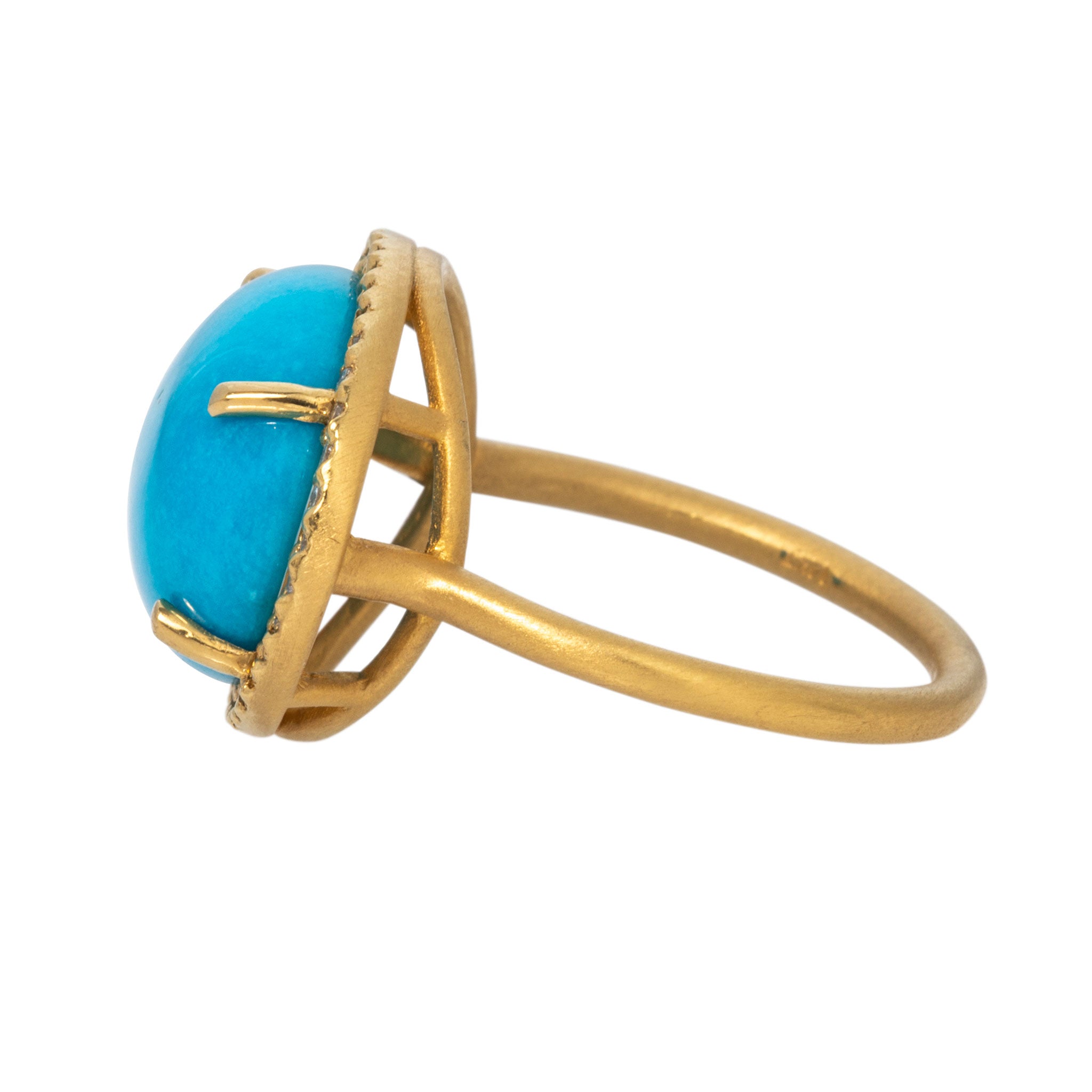 Turquoise Cabochon & Diamond Pavé 14K Yellow Gold Ring