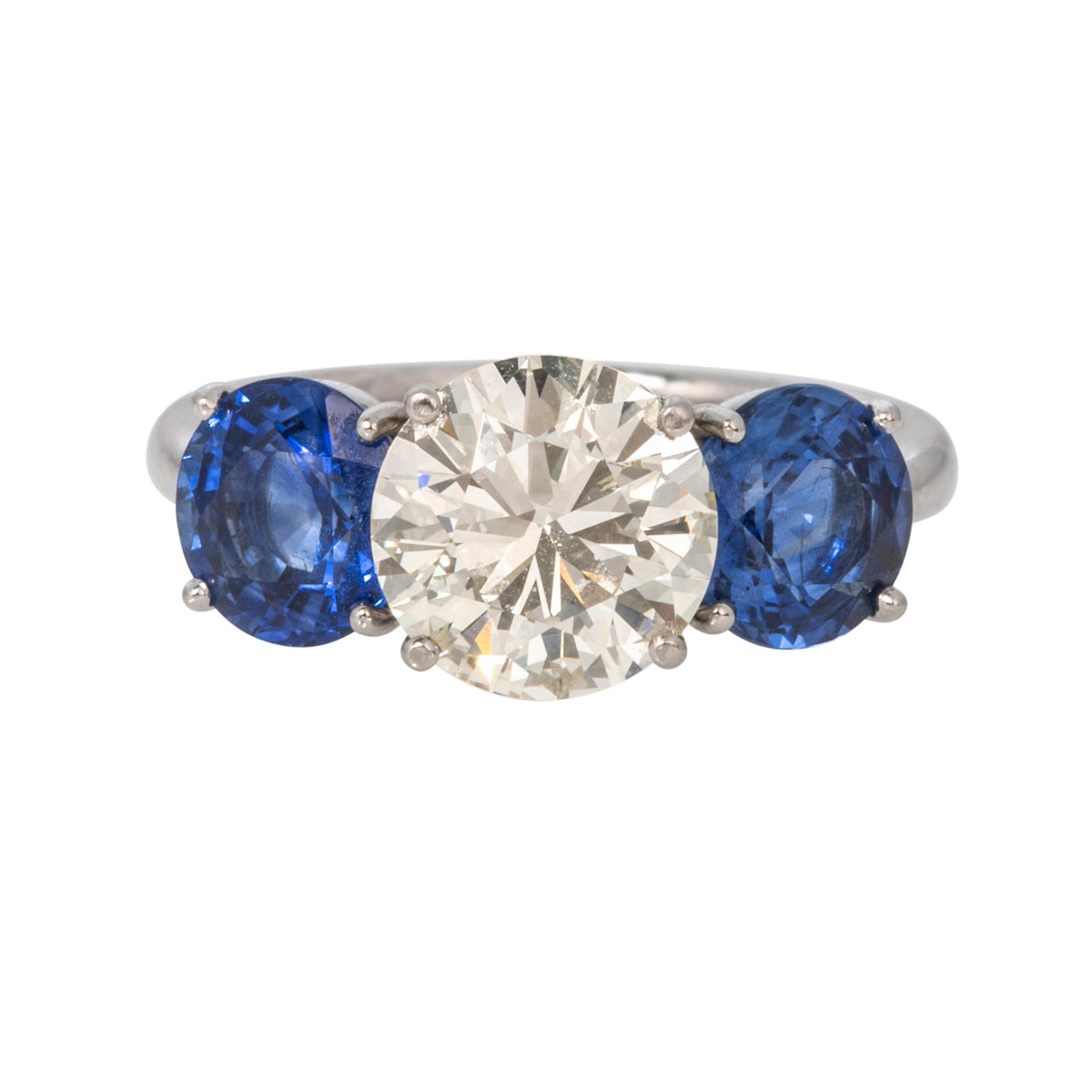 2ctw Round Diamond & 2.63ctw Sapphire Three-Stone Platinum Ring