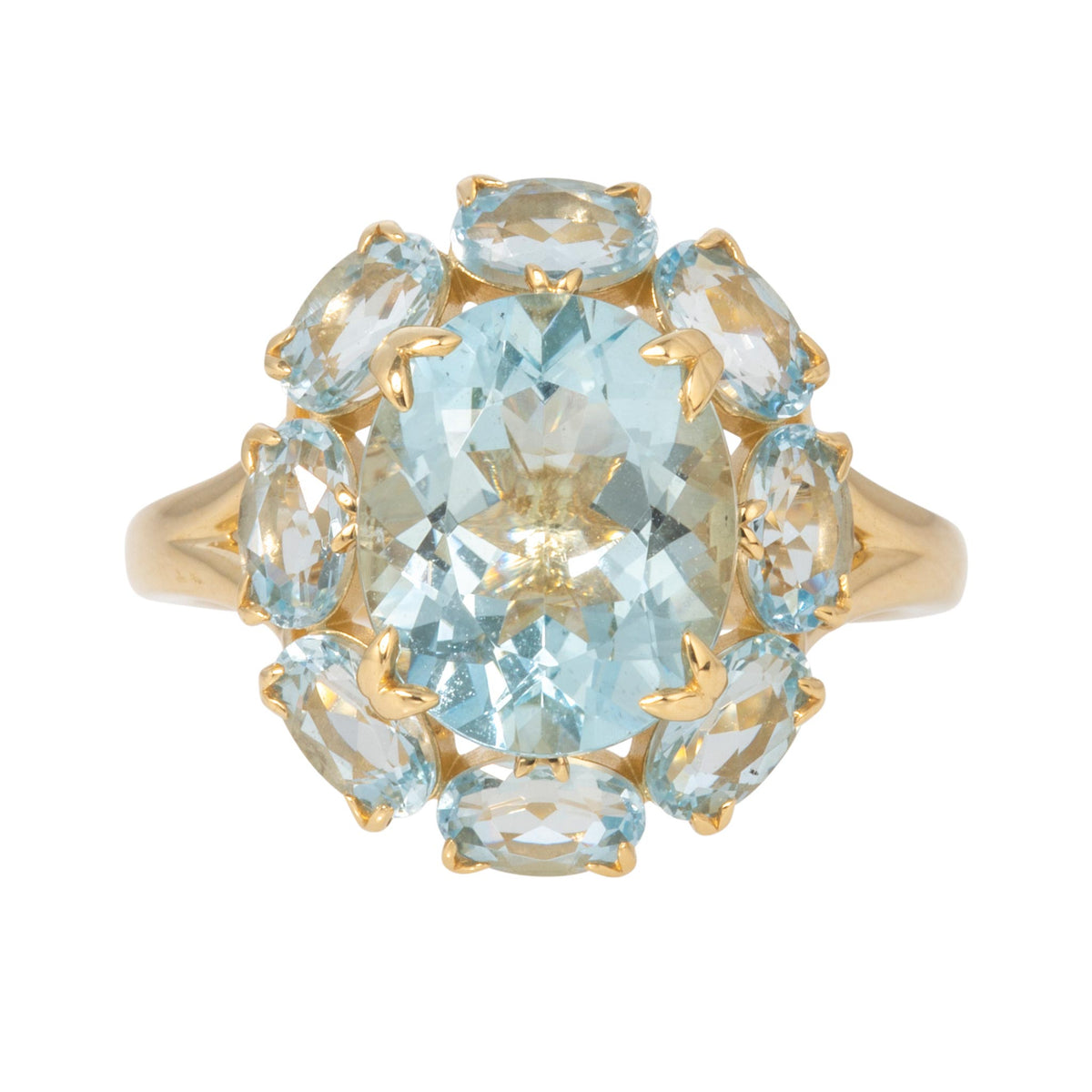 Oval Aquamarine 14K Gold Small Cluster River Ring