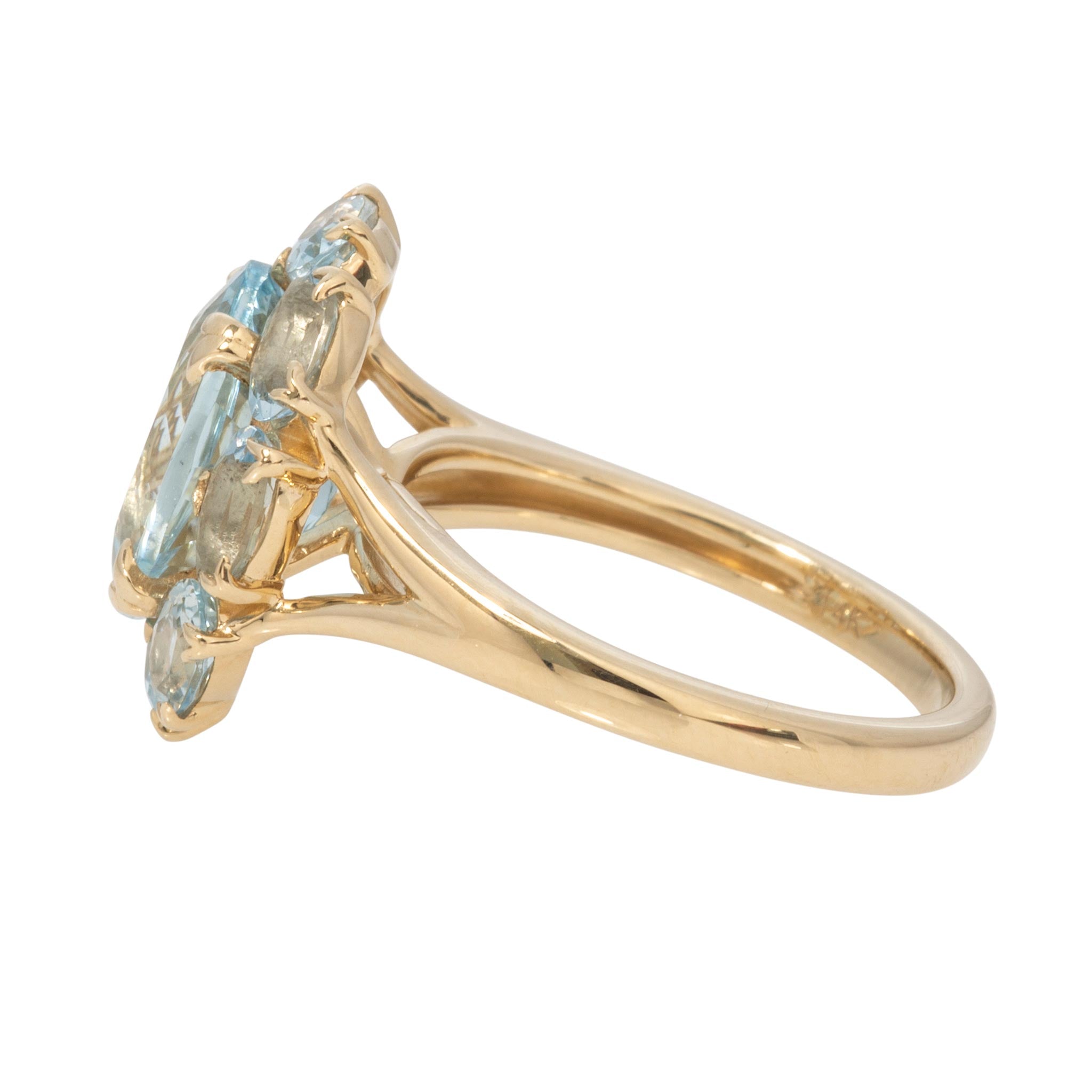 Oval Aquamarine Cluster 14K Gold River Ring