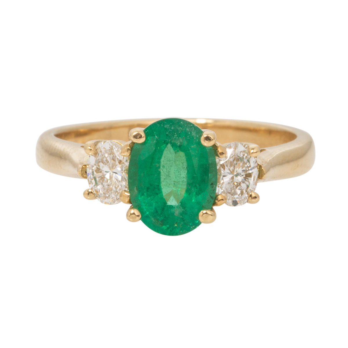 1.20ct Oval Emerald & Diamond Three-Stone 18K Yellow Gold Ring