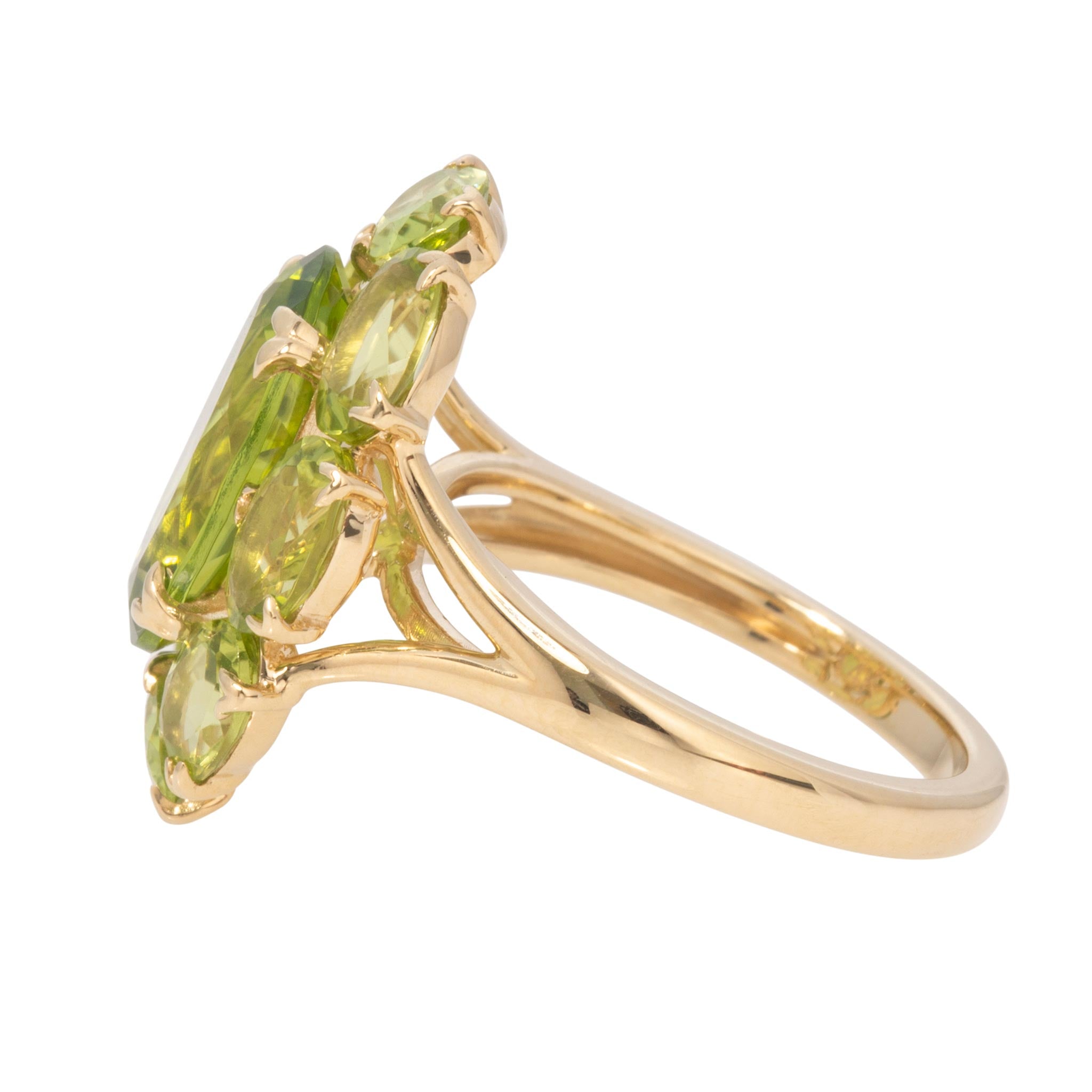 Oval Peridot Cluster 14K Gold River Ring