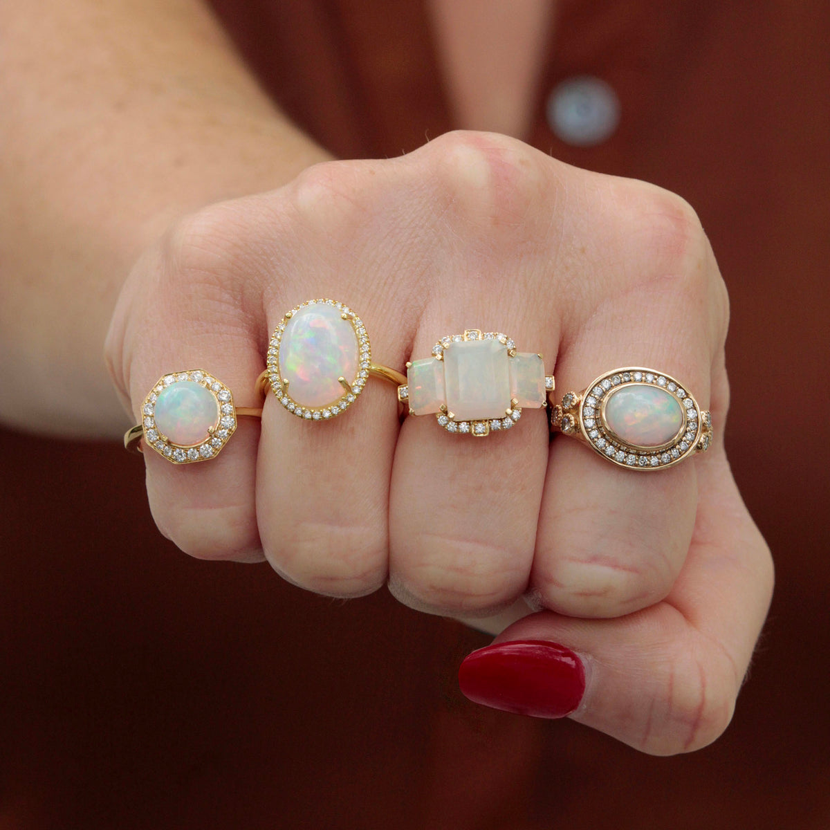 Oval Cabochon Opal & Diamond 14K Yellow Gold Ring