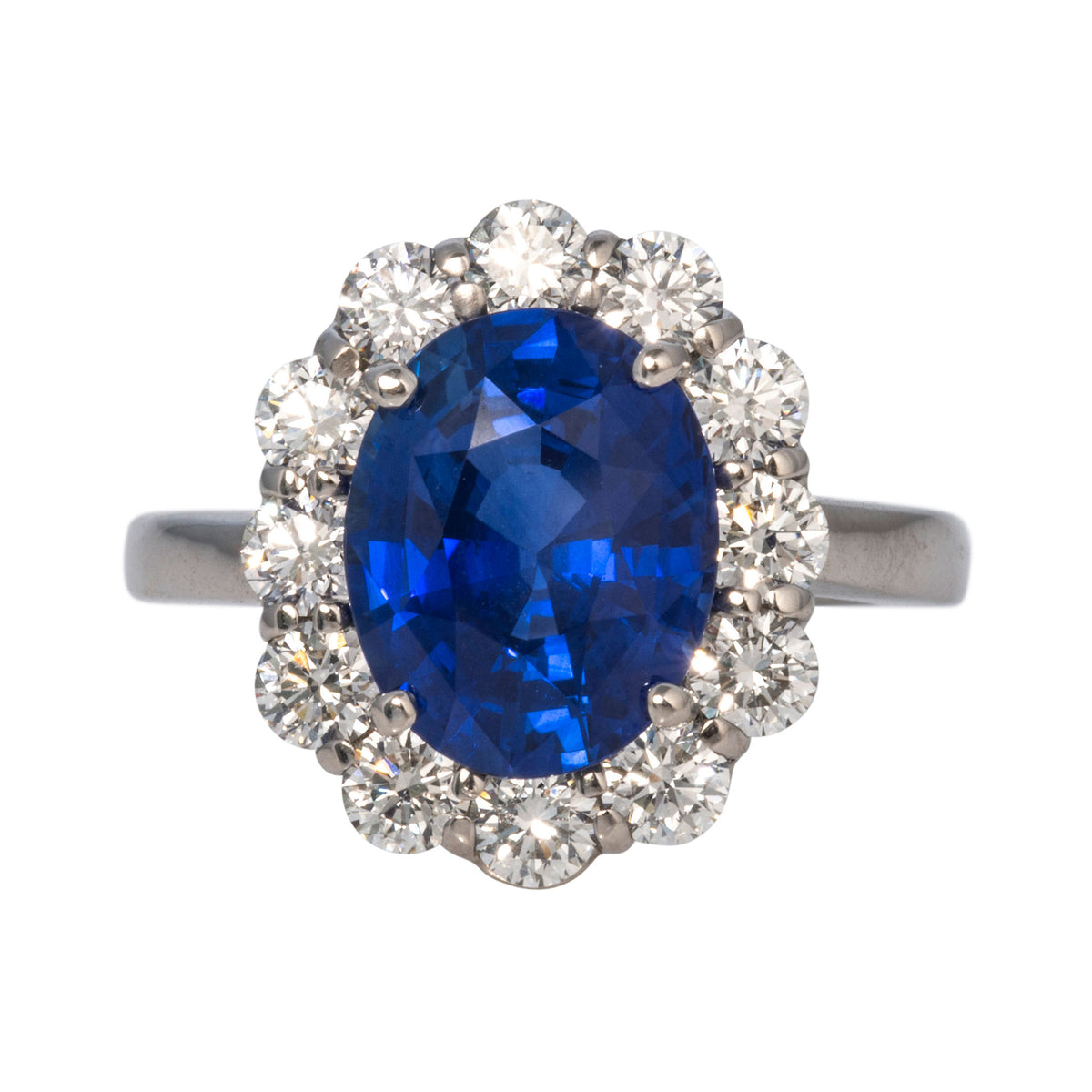 4.61ct Oval Sapphire & Diamond Halo Platinum Ring