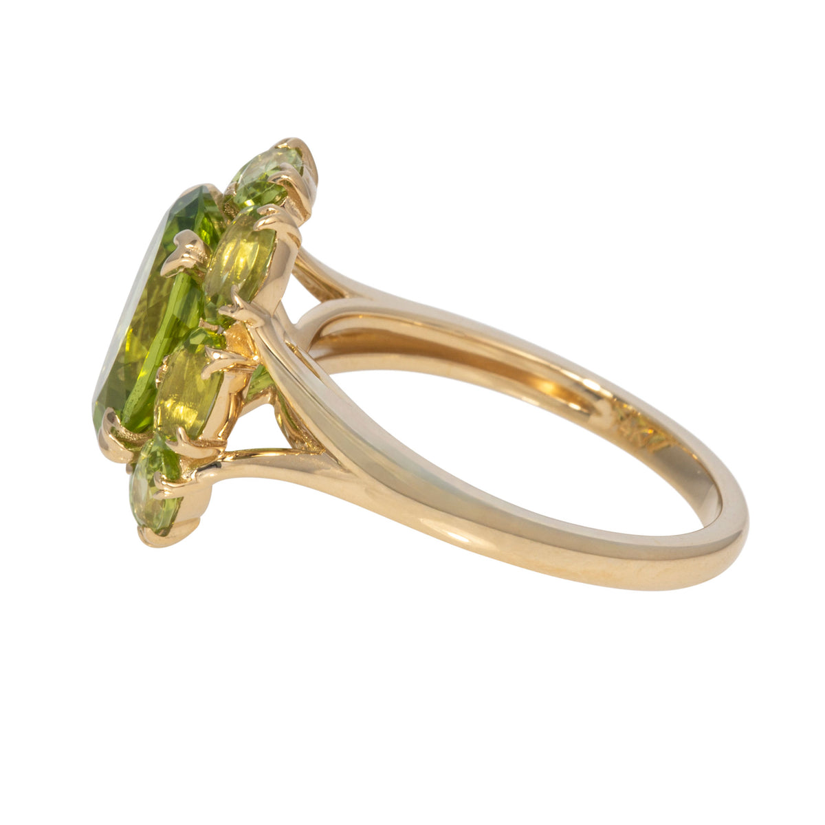 Oval Peridot 14K Gold Small Cluster River Ring