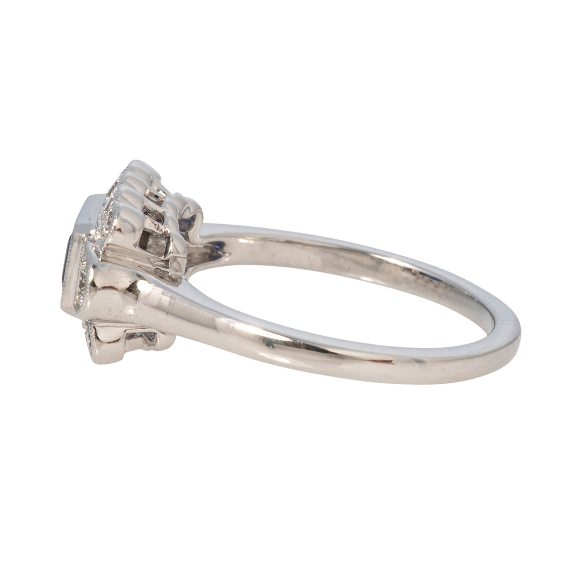 Emerald-Cut Sapphire & Round Diamond 14K White Gold Ring