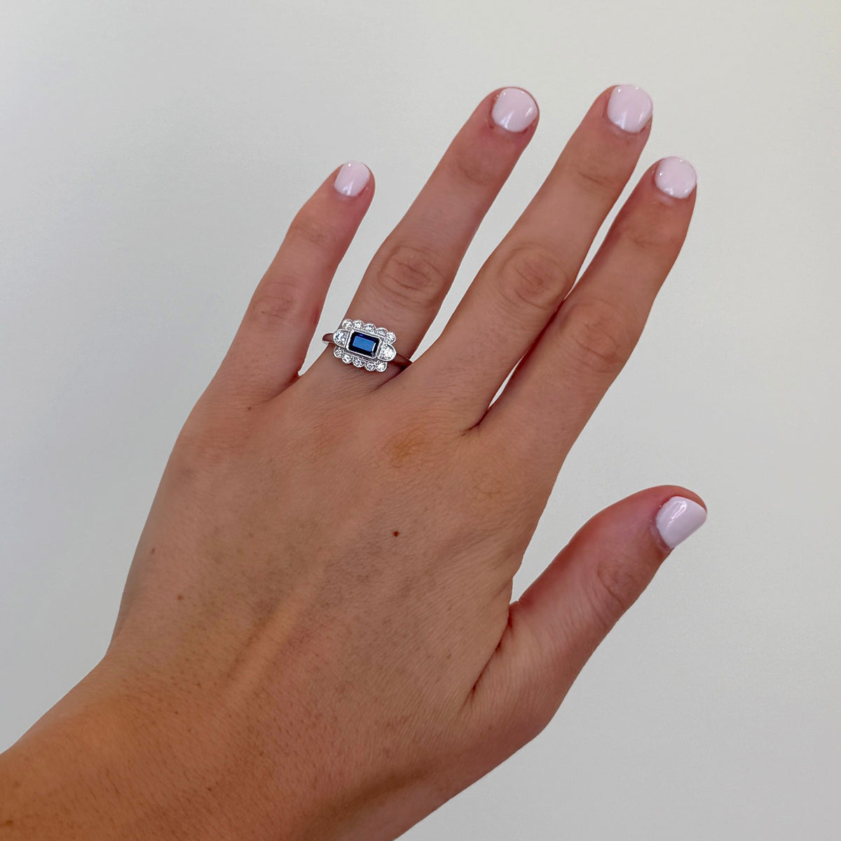 Emerald-Cut Sapphire & Round Diamond 14K White Gold Ring