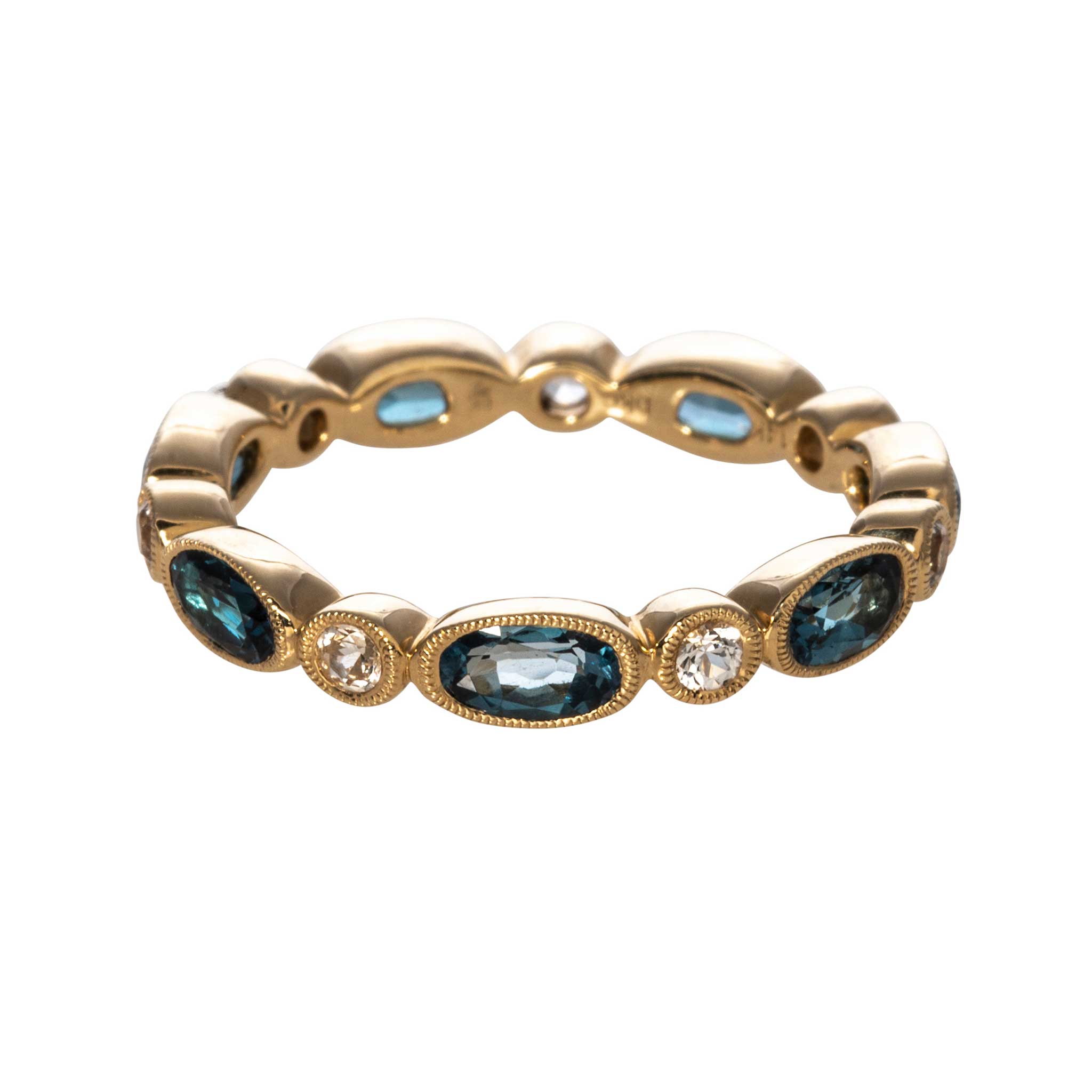Blue Topaz & White Sapphire Bezel Eternity 14K Yellow Gold Band