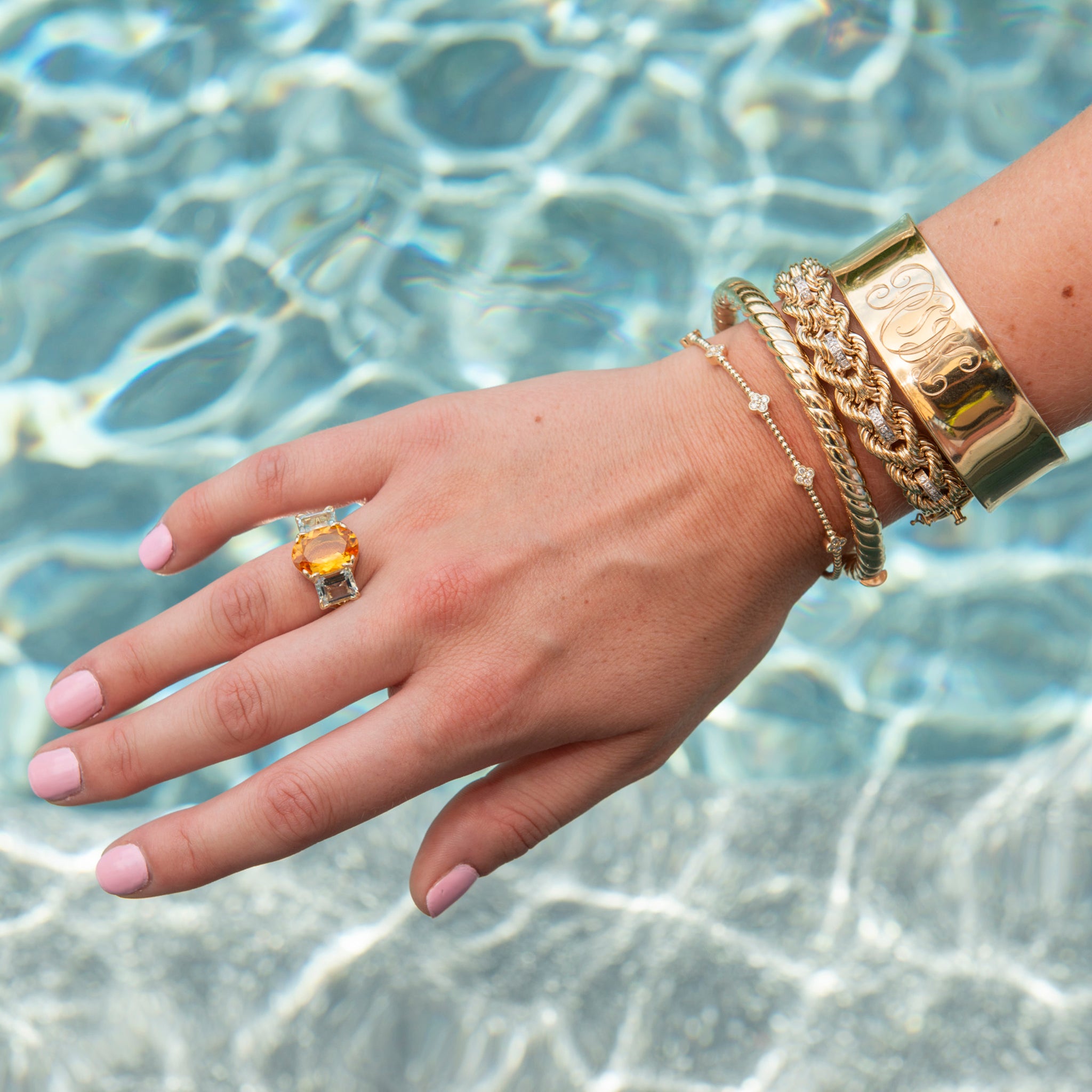 Citrine & Aquamarine 14K Gold River Ring