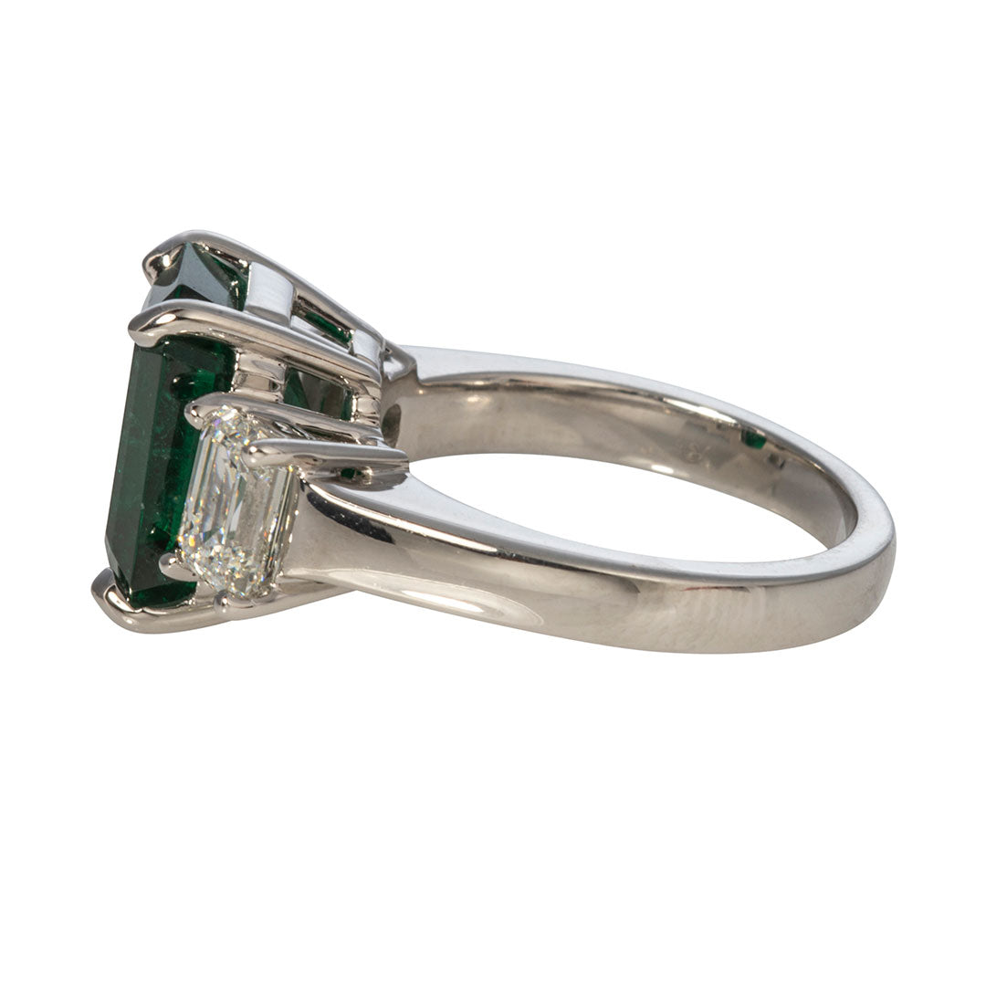 5.27ct Emerald & Diamond Three Stone Platinum Ring
