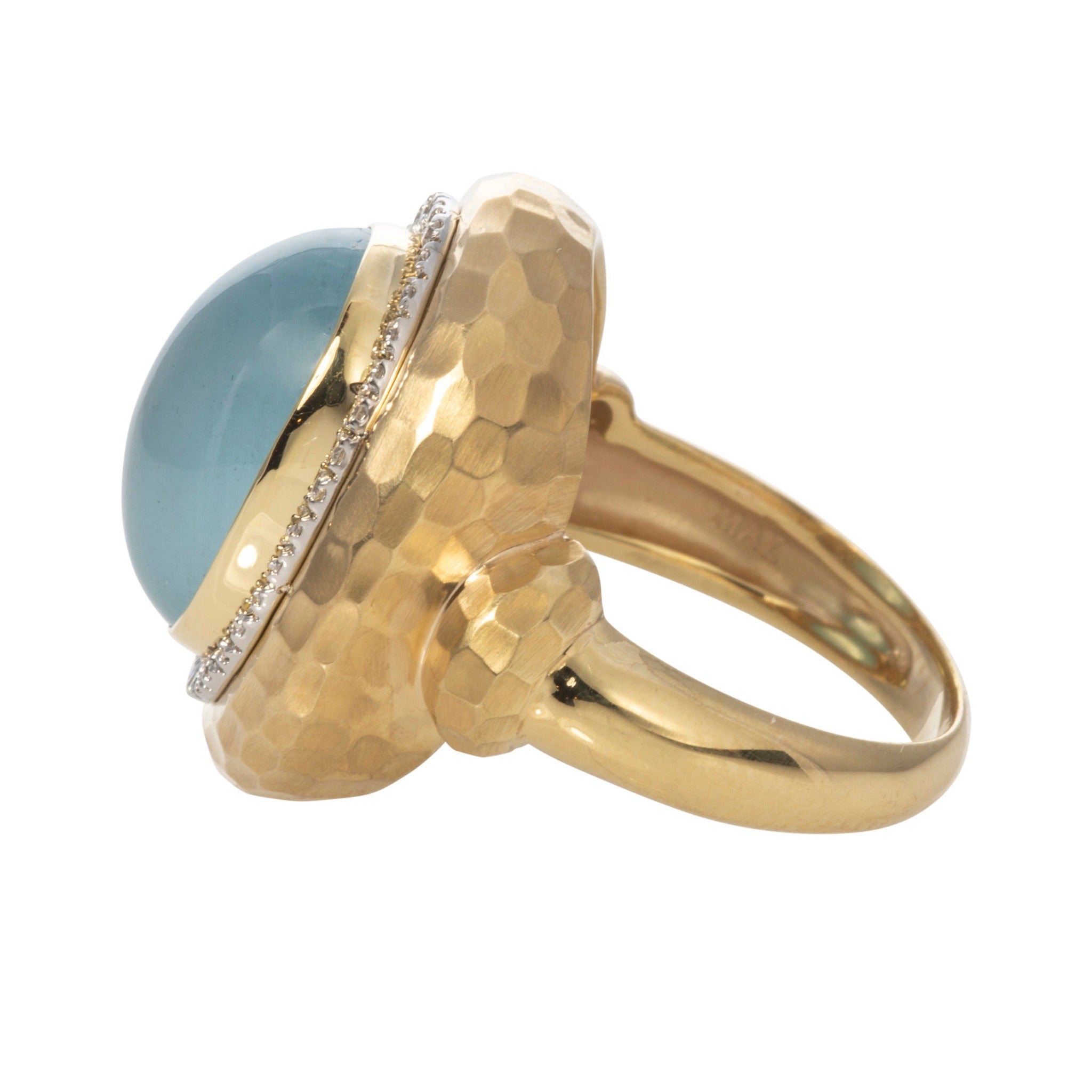 Mazza Oval Cabochon Aquamarine & Diamond 14K Gold Ring