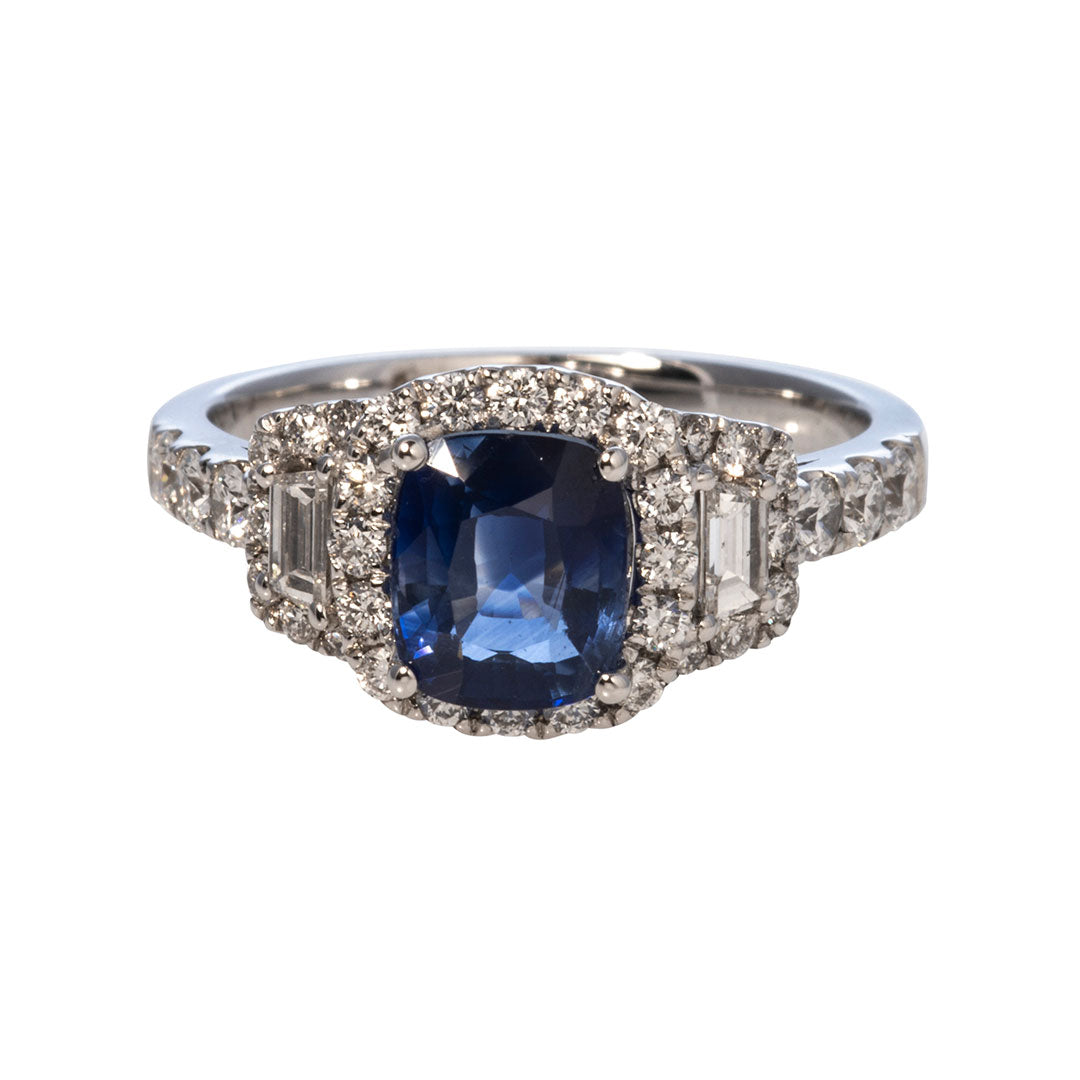 Sapphire & Diamond 18K White Gold Ring