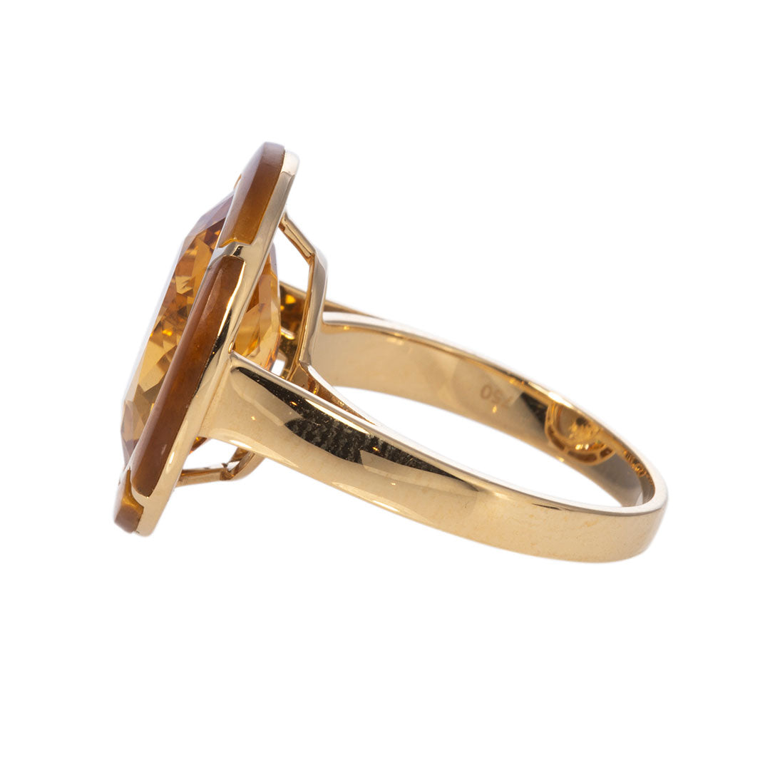 Goshwara Oval Citrine & Tiger's Eye Inlay 18K Gold Ring