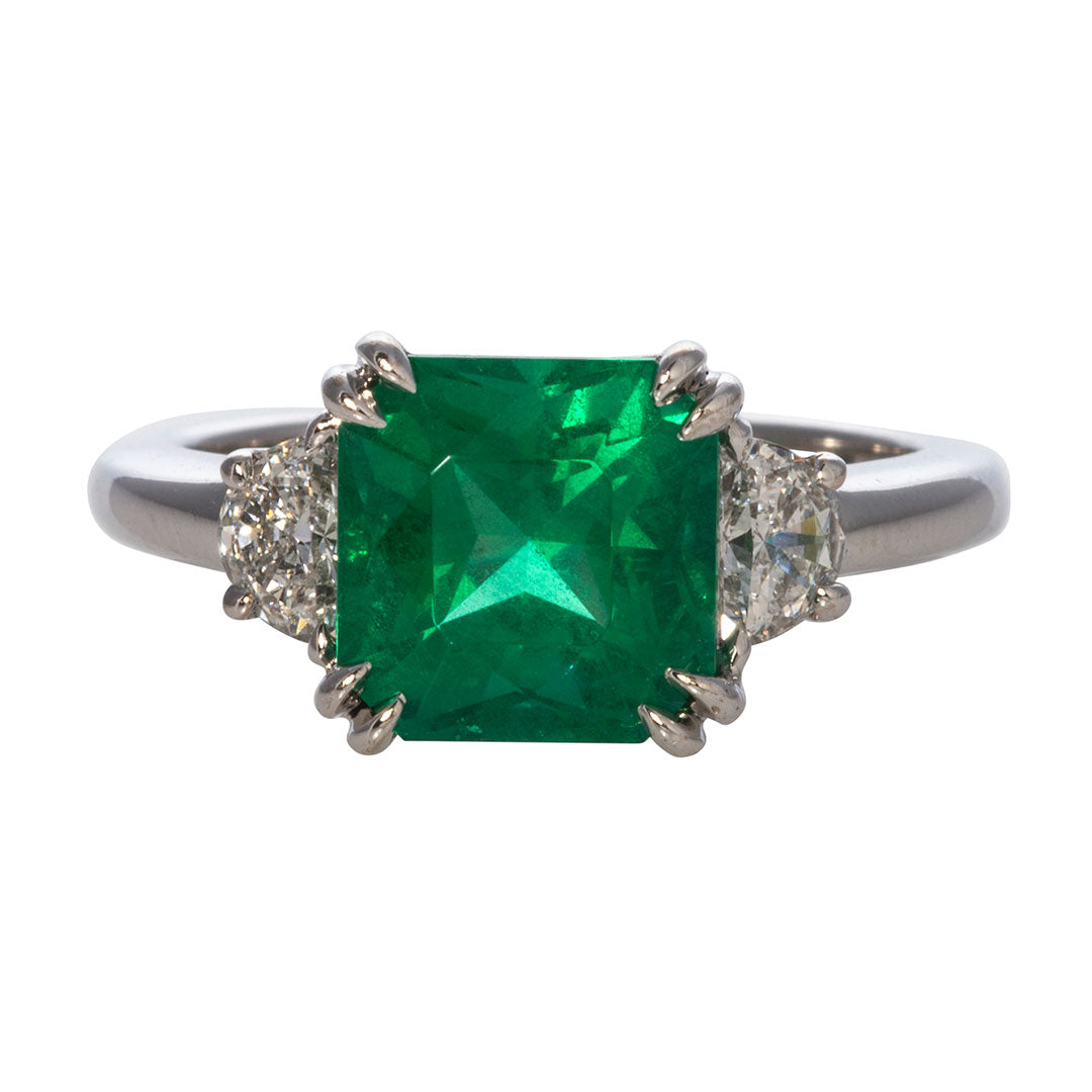 2.89ct Emerald & Diamond Three Stone 18K Gold Ring