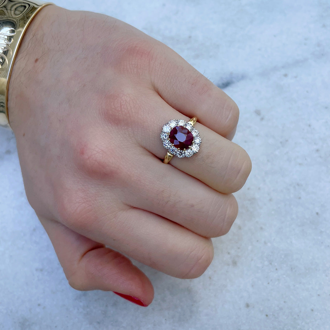 Victorian Style 2ct Ruby & Diamond Cluster Ring