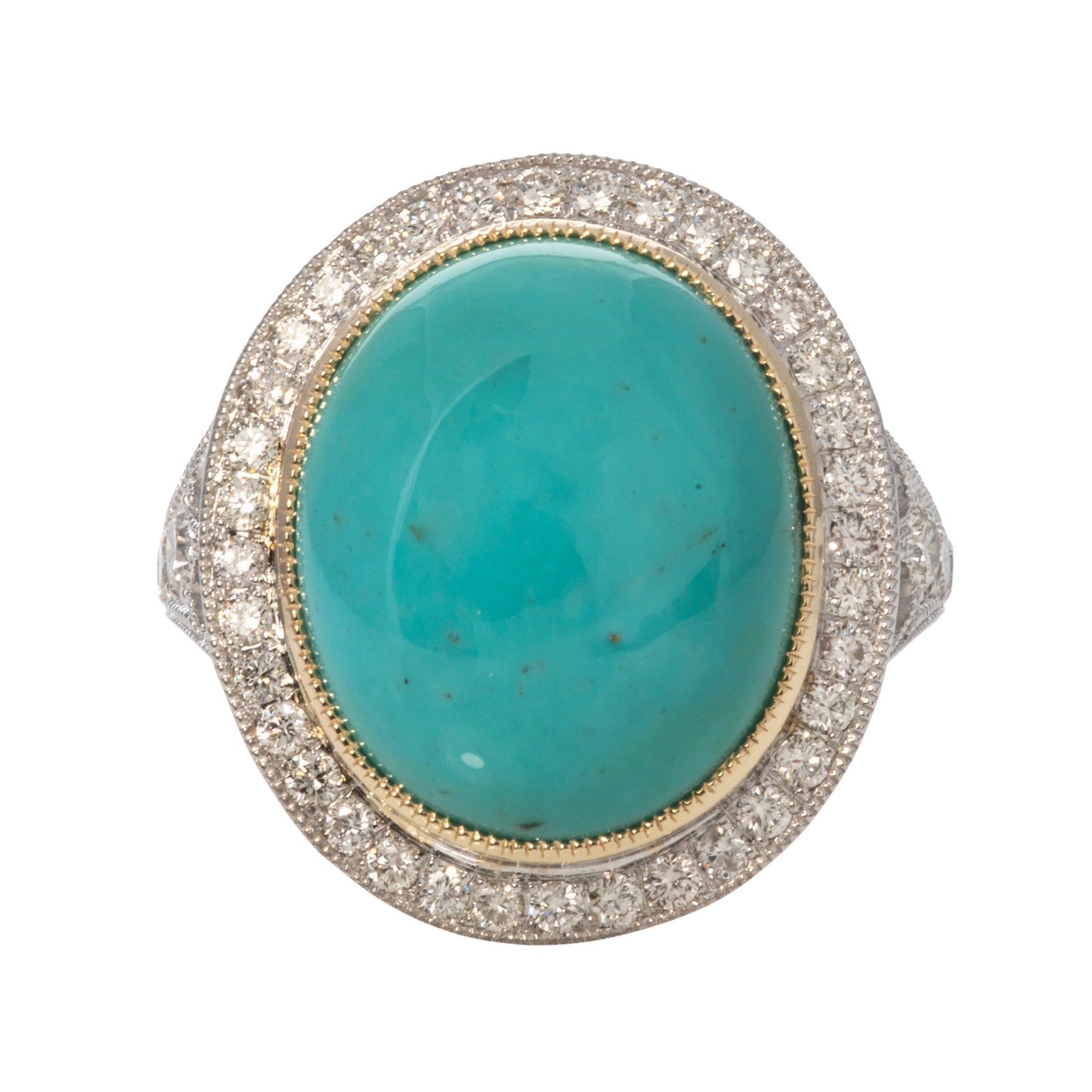 Oval Cabochon Turquoise & Diamond 14K Gold Ring