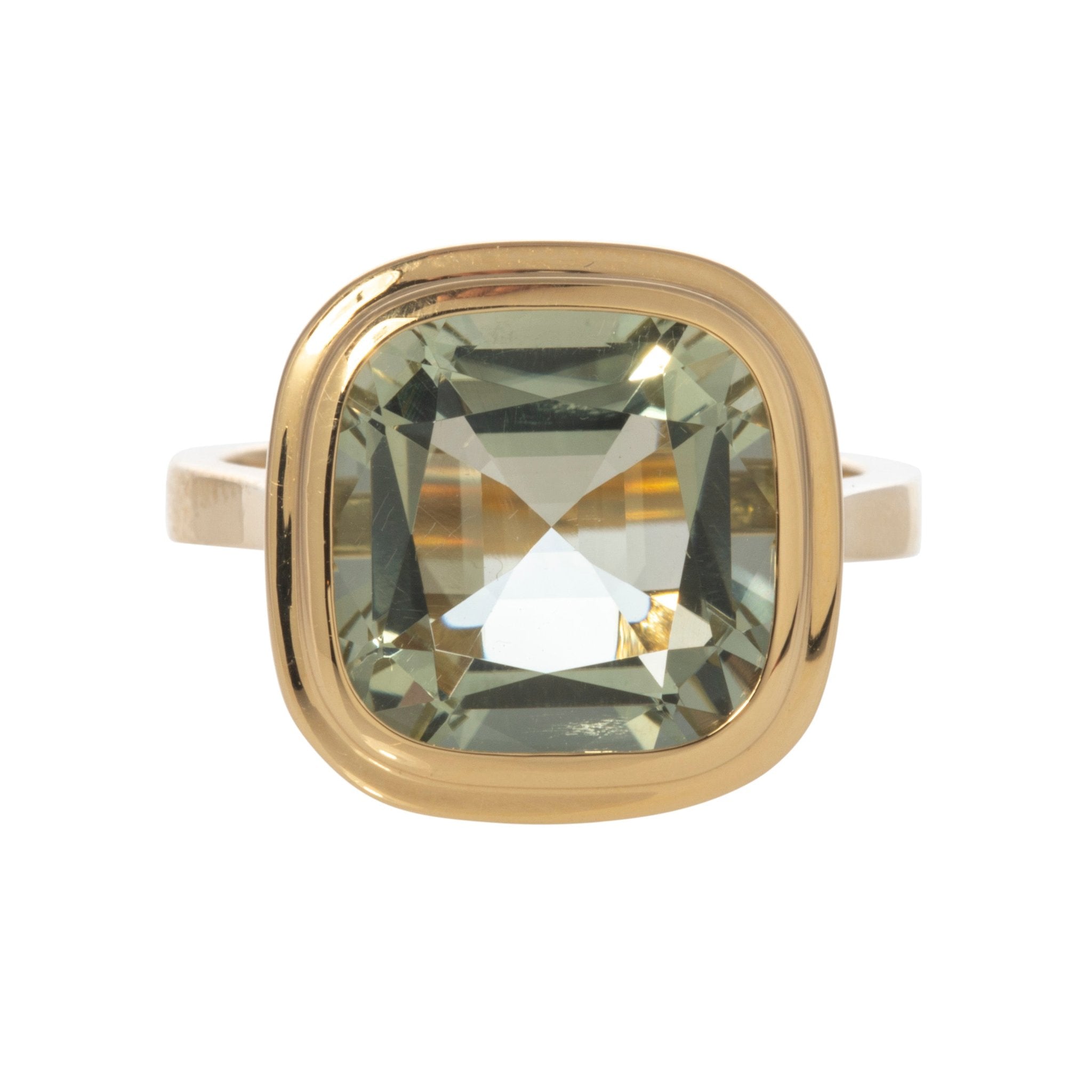 Goshwara Emerald Cut Prasiolite Bezel Set 18K Gold Ring