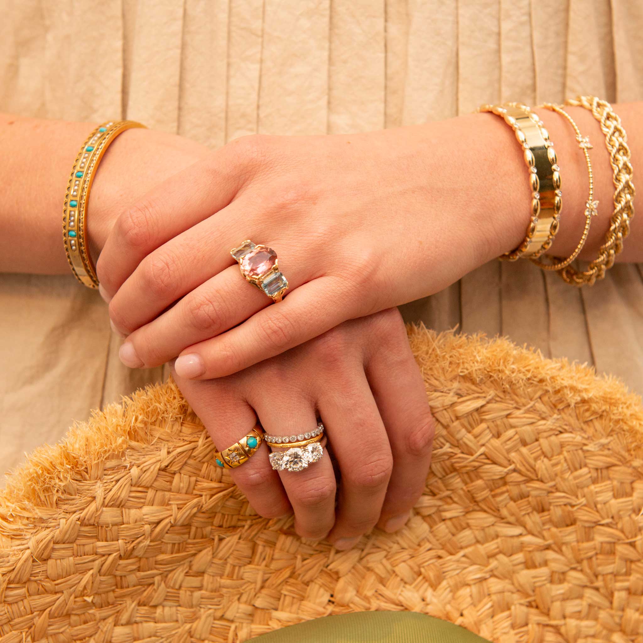 Pink Tourmaline & Aquamarine 14K Gold River Ring