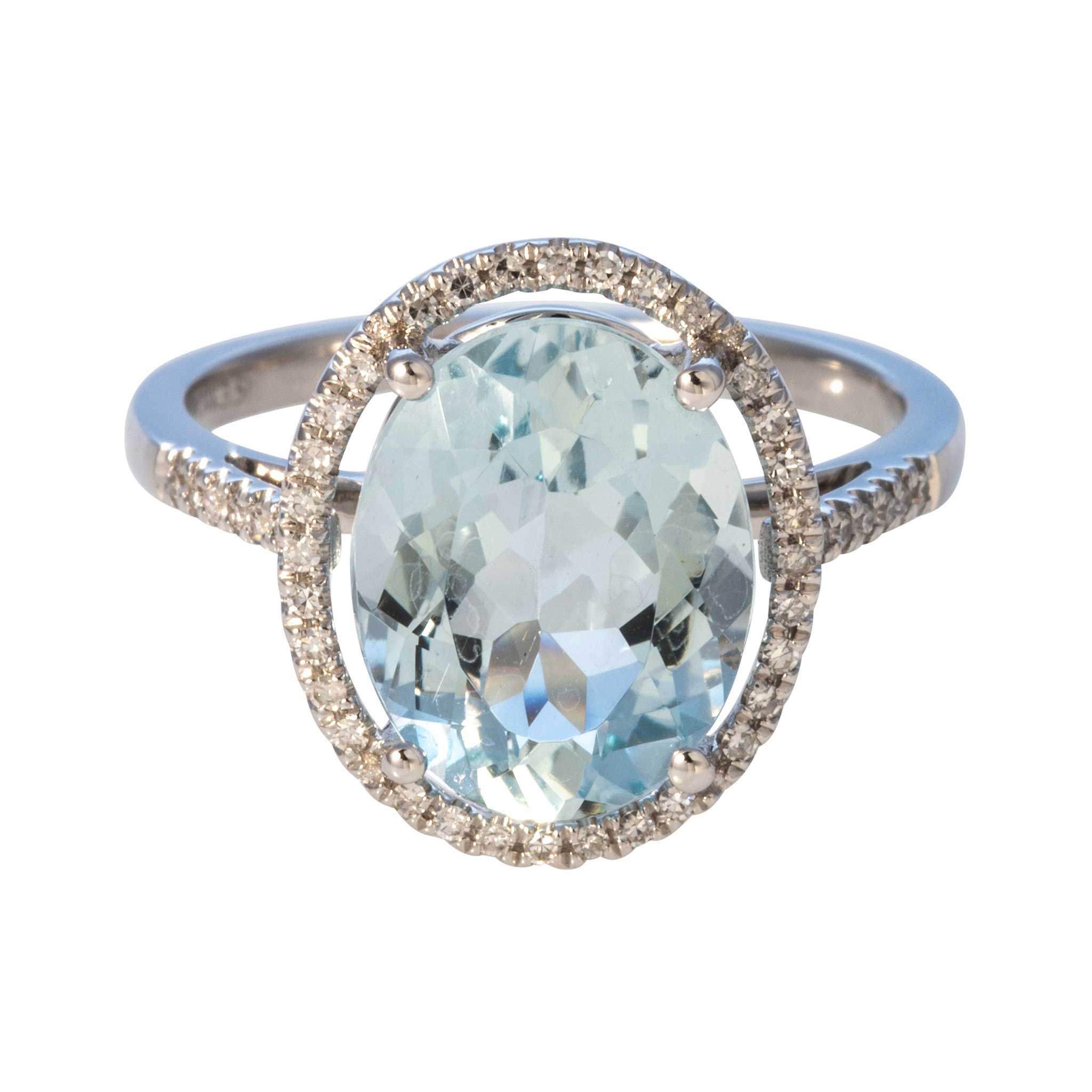 4.26ct Oval Aquamarine & Diamond Halo 14K White Gold Ring