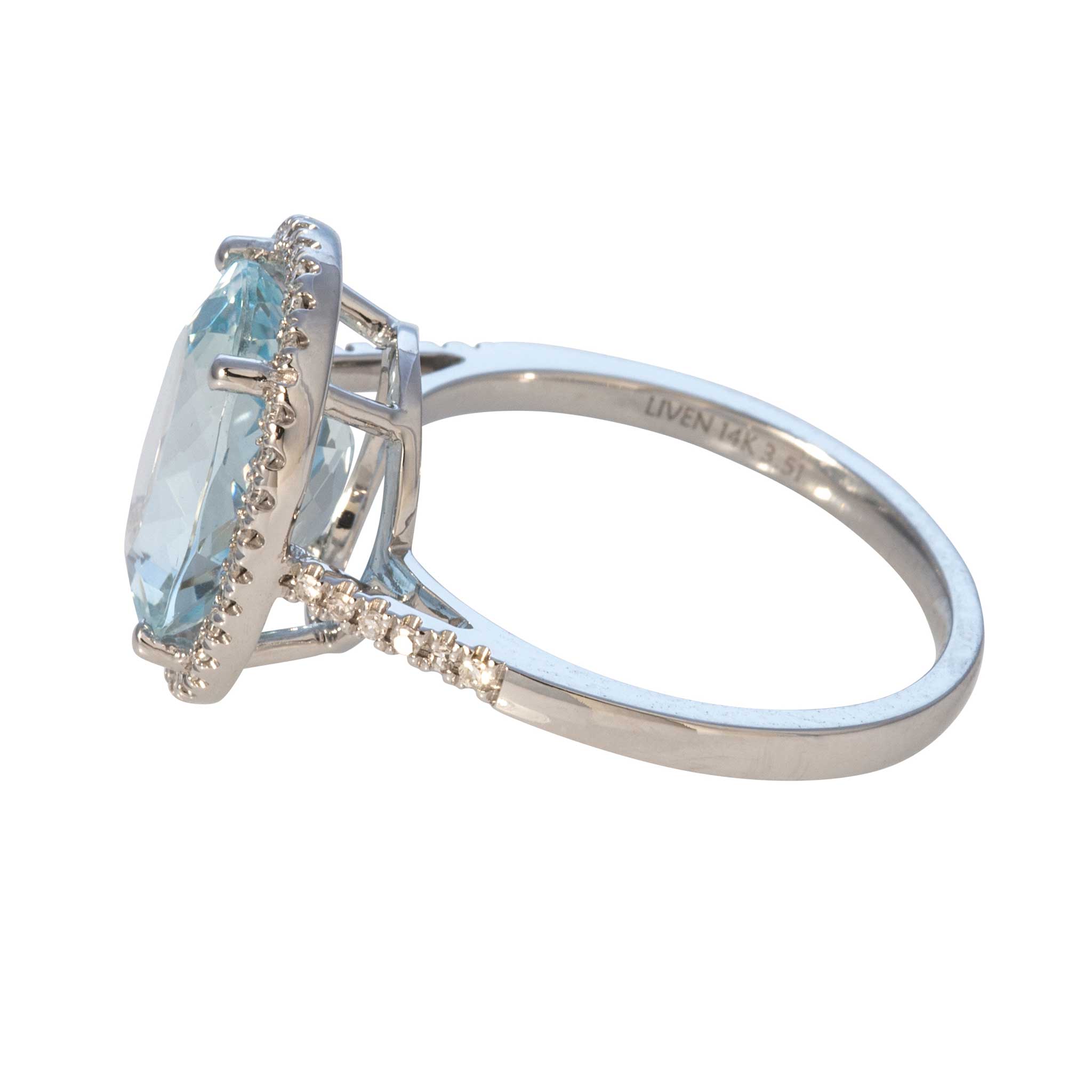 4.26ct Oval Aquamarine & Diamond Halo 14K White Gold Ring