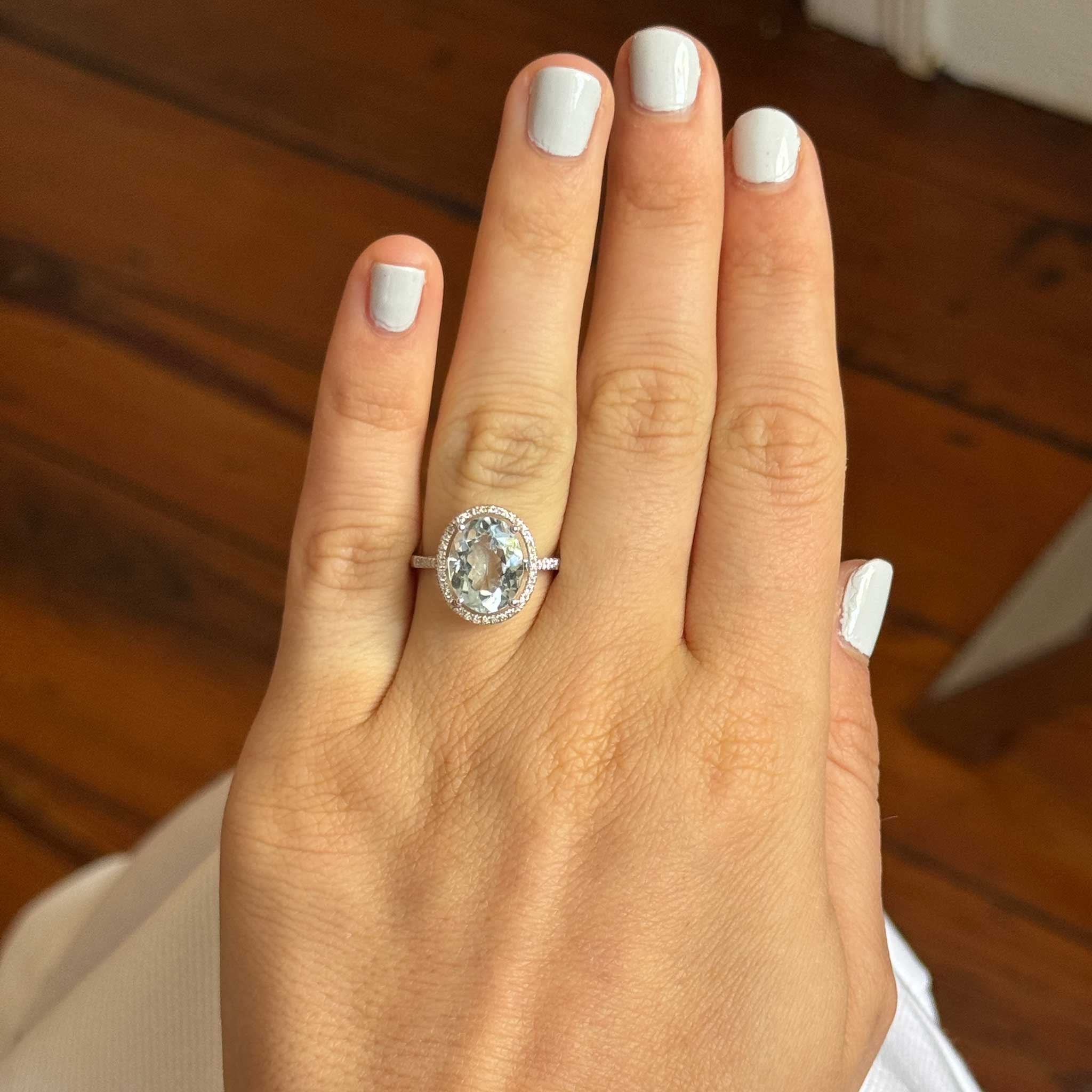 4.26ct Oval Aquamarine & Diamond Halo 14K White Gold Ring